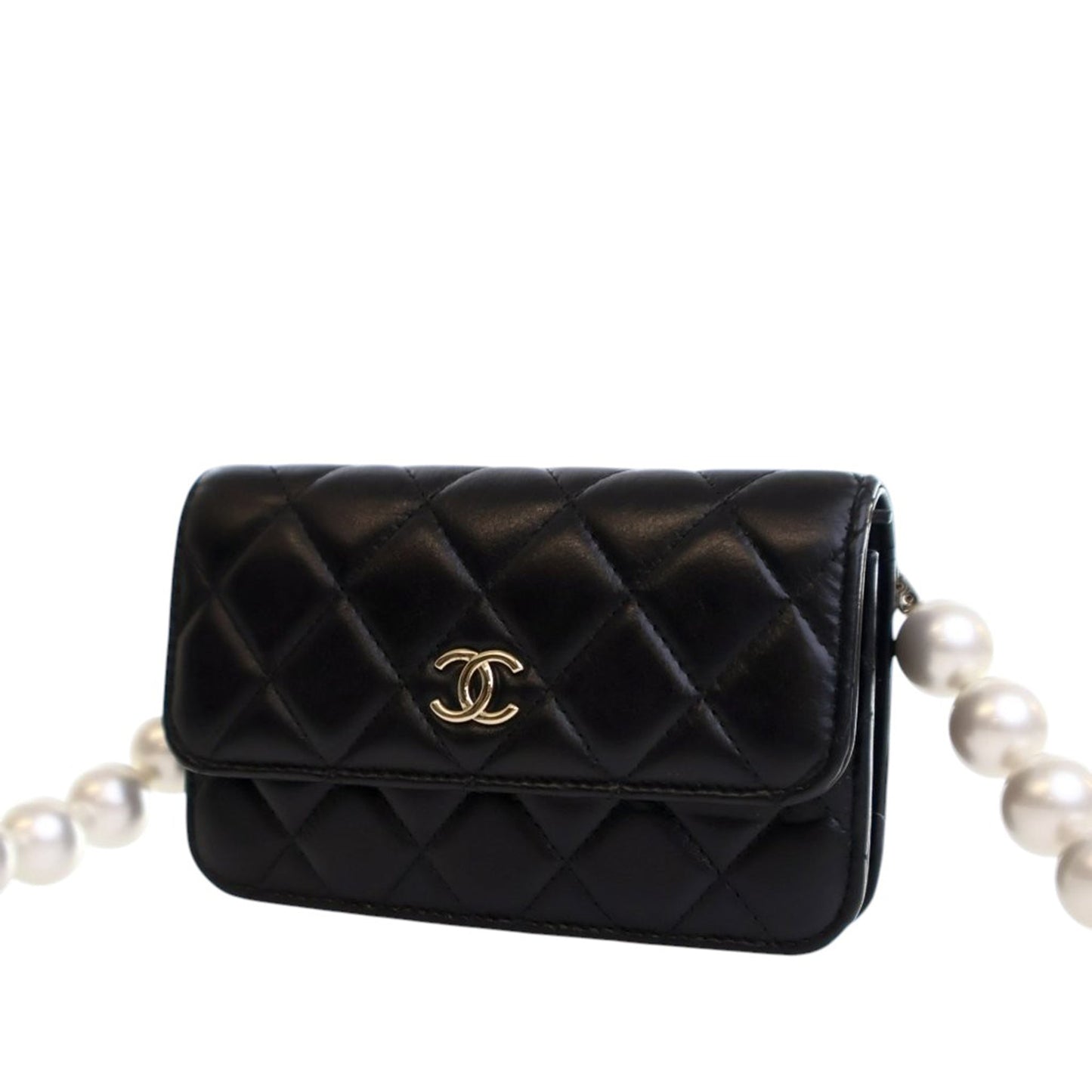 Chanel Quilted Lambskin Maxi Pearls Clutch With Chain
