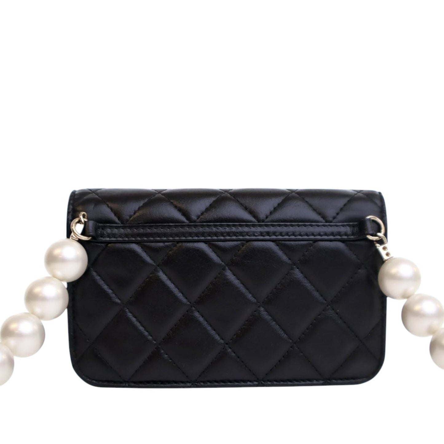Chanel Quilted Lambskin Maxi Pearls Clutch With Chain
