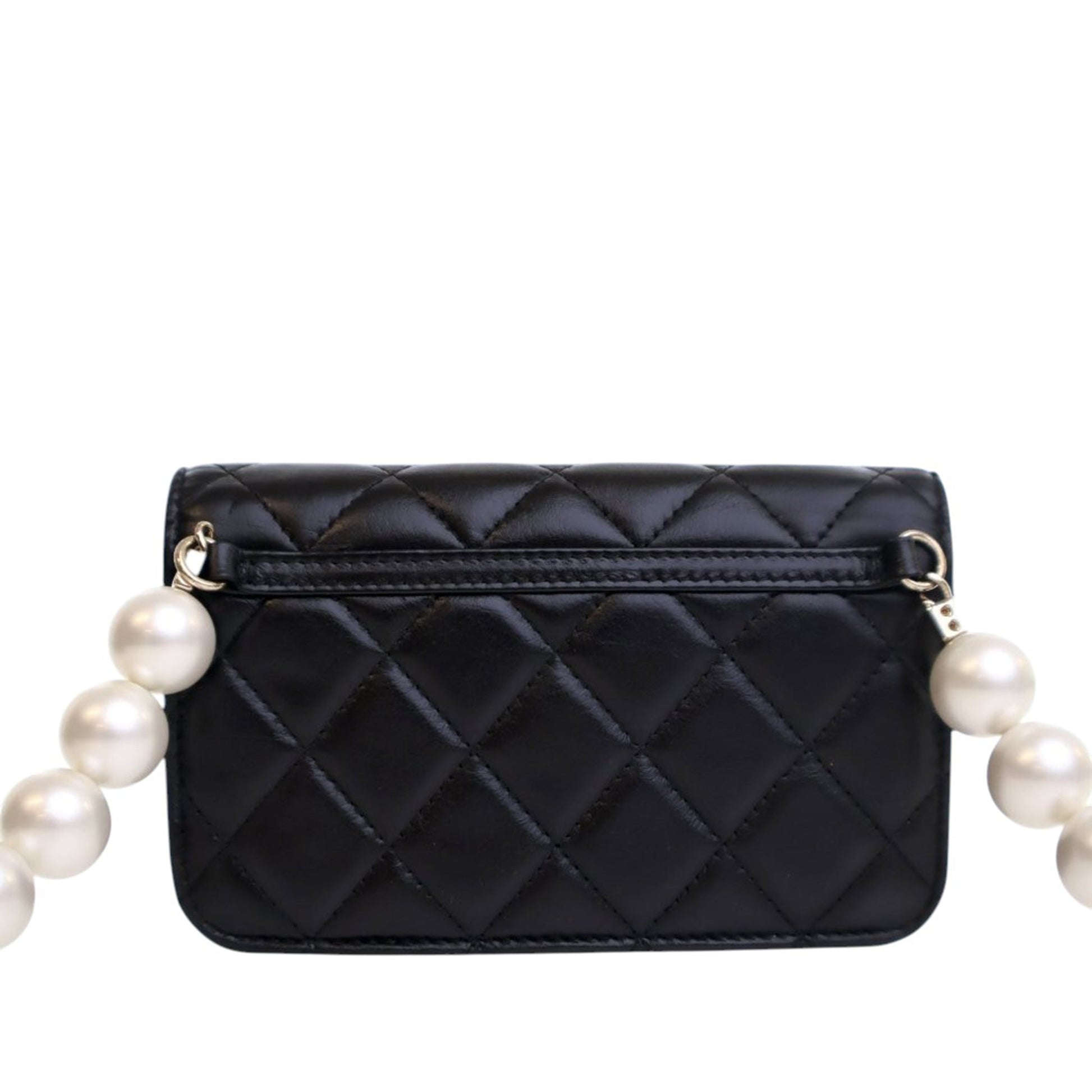 Chanel Quilted Lambskin Maxi Pearls Clutch With Chain