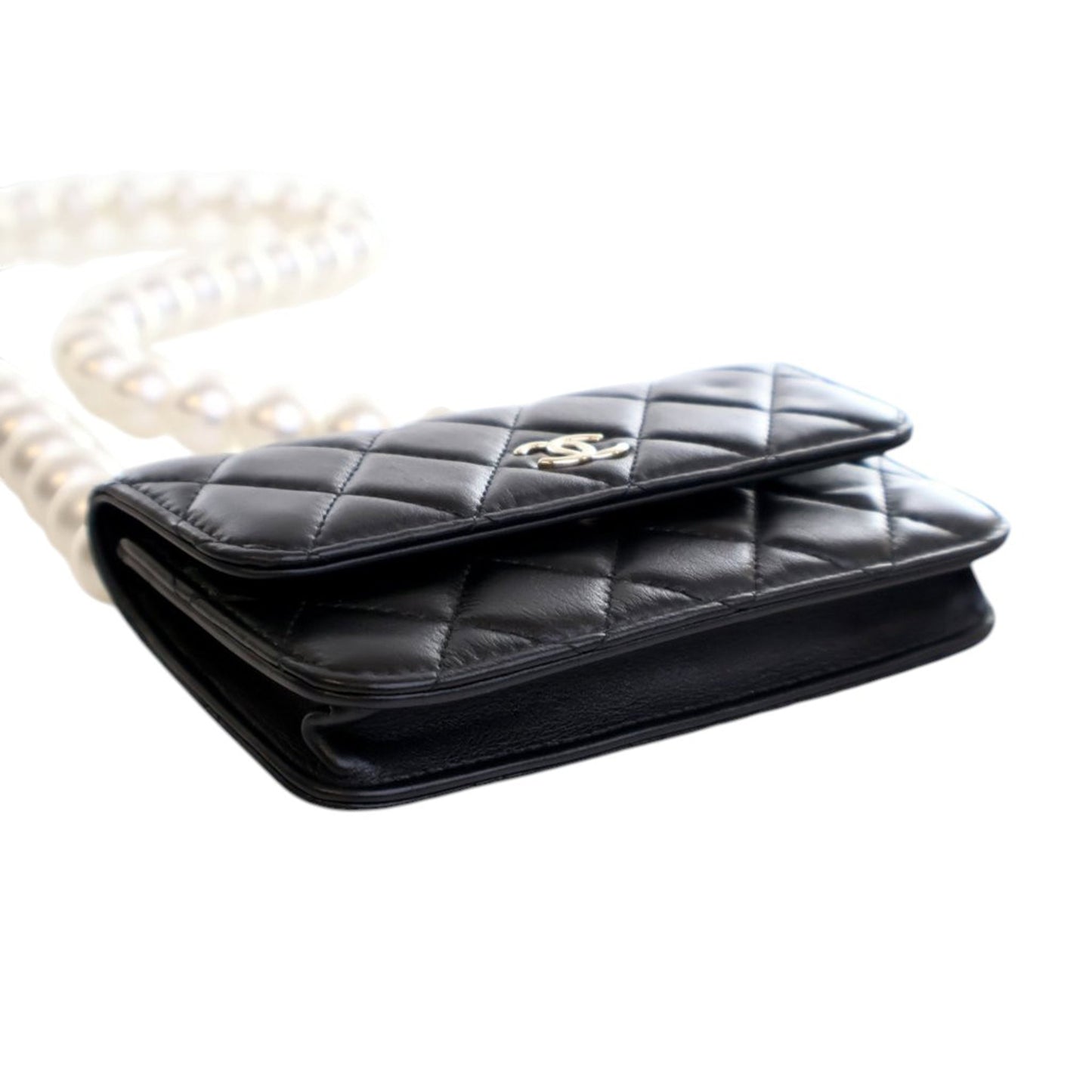 Chanel Quilted Lambskin Maxi Pearls Clutch With Chain
