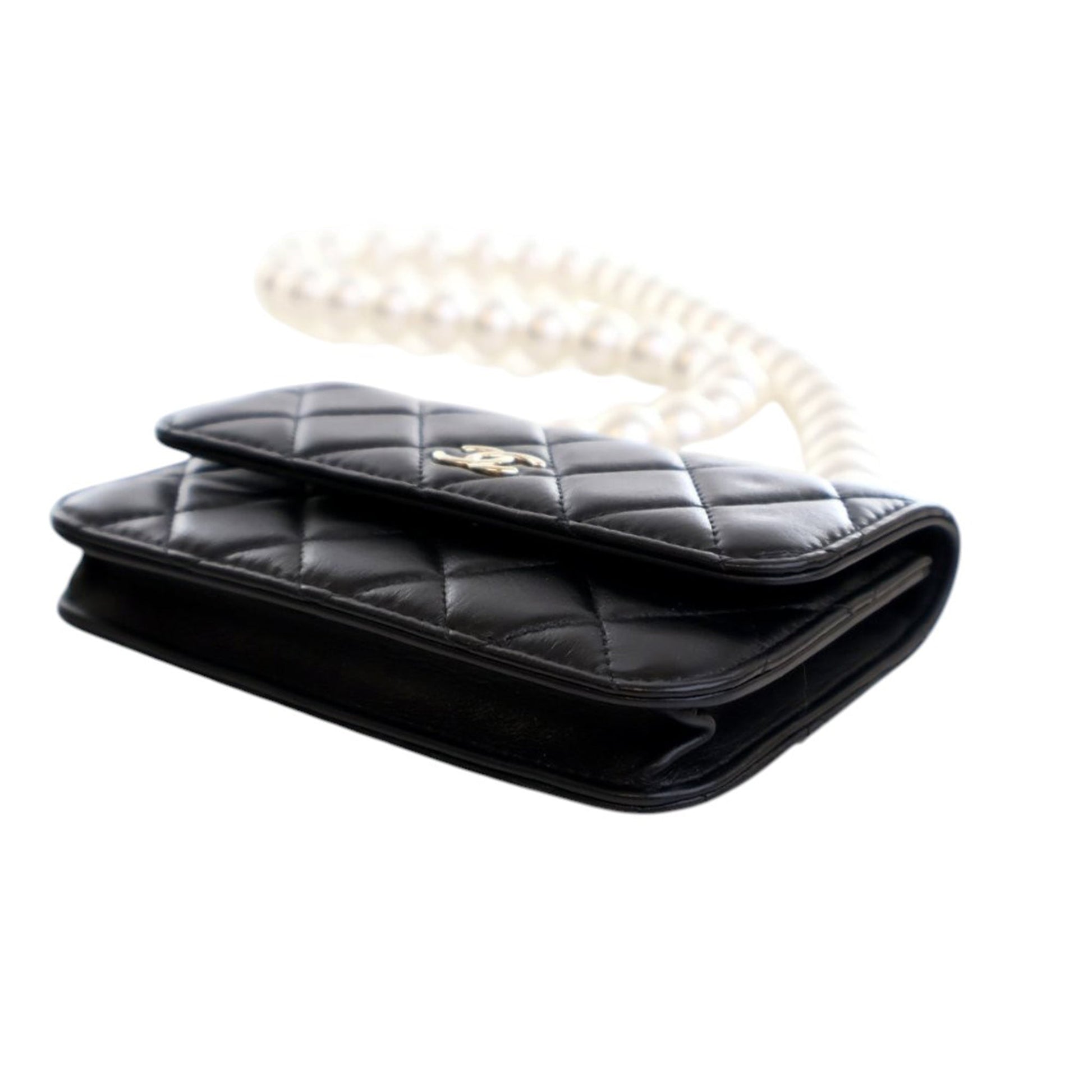 Chanel Quilted Lambskin Maxi Pearls Clutch With Chain