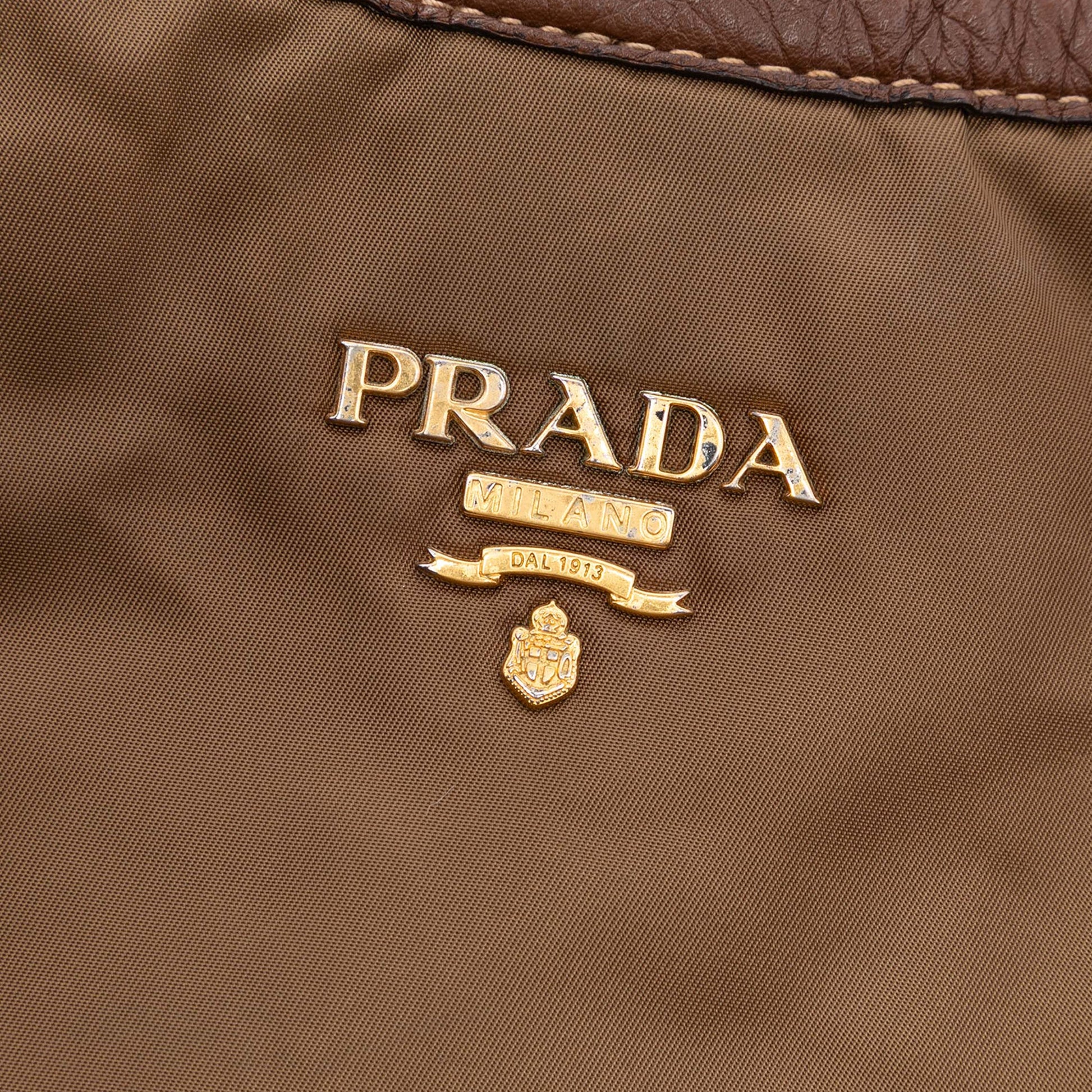 Prada Vitello Daino Trimmed Tessuto Satchel