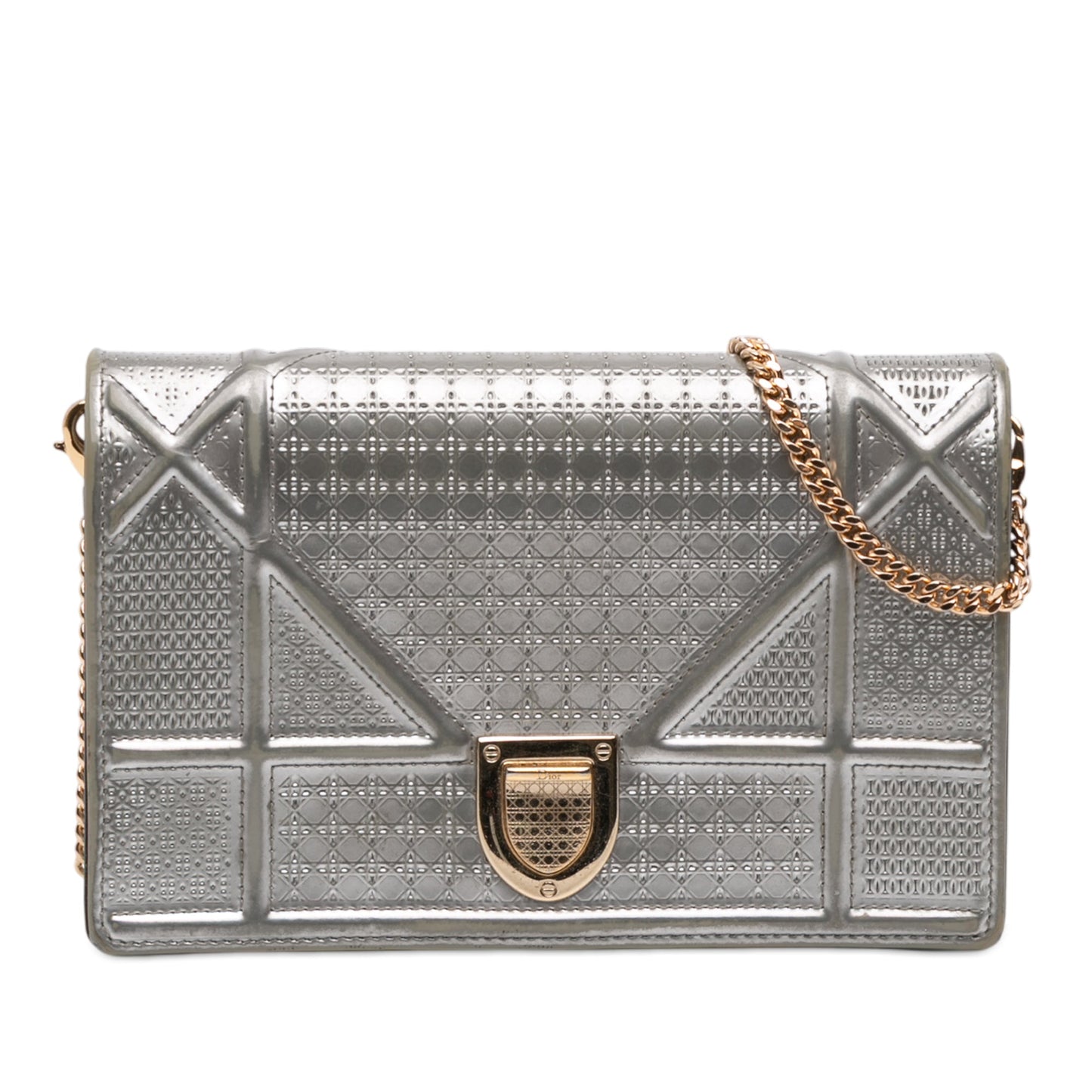 Dior Metallic Patent Microcannage Diorama Wallet on Chain