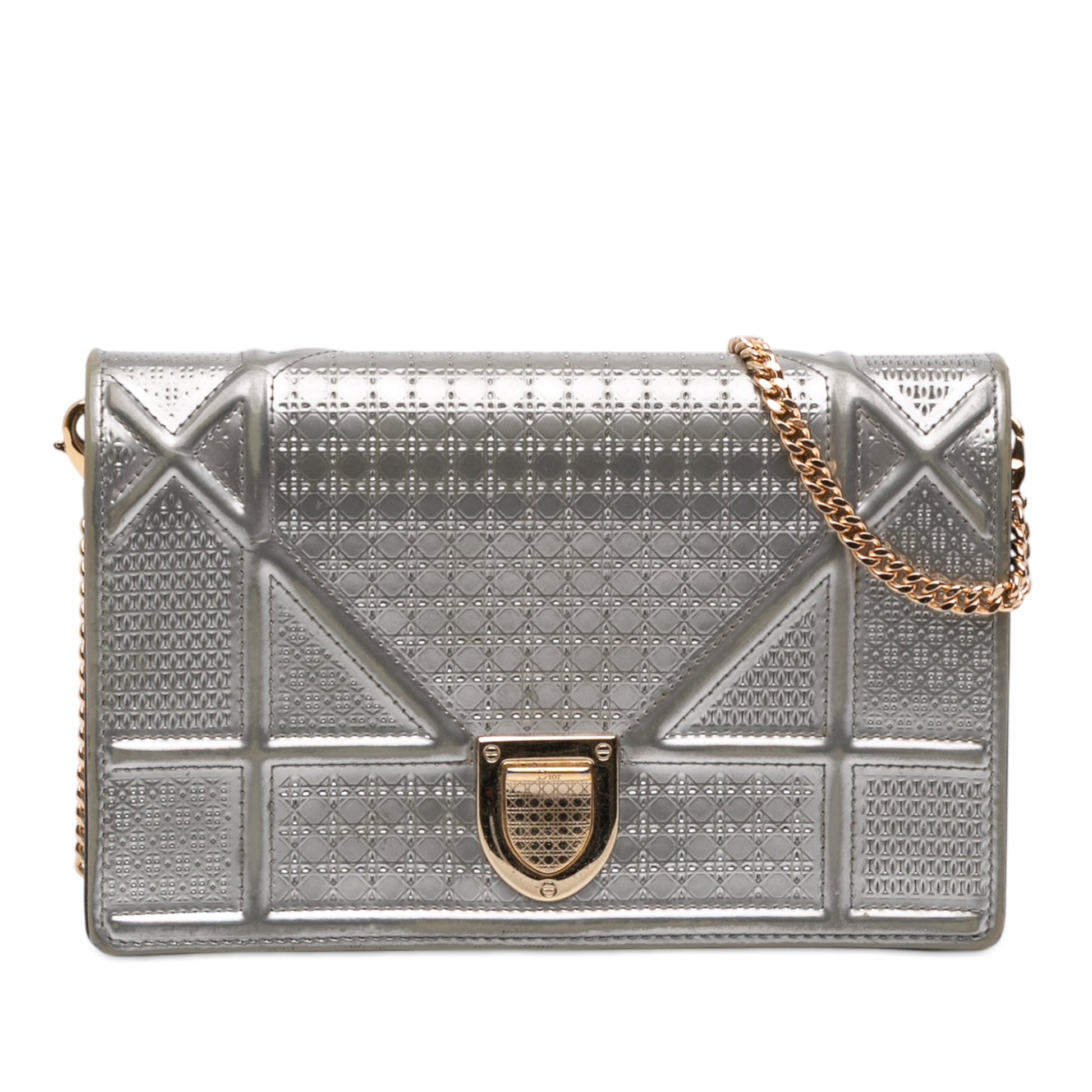 Dior Metallic Patent Microcannage Diorama Wallet on Chain