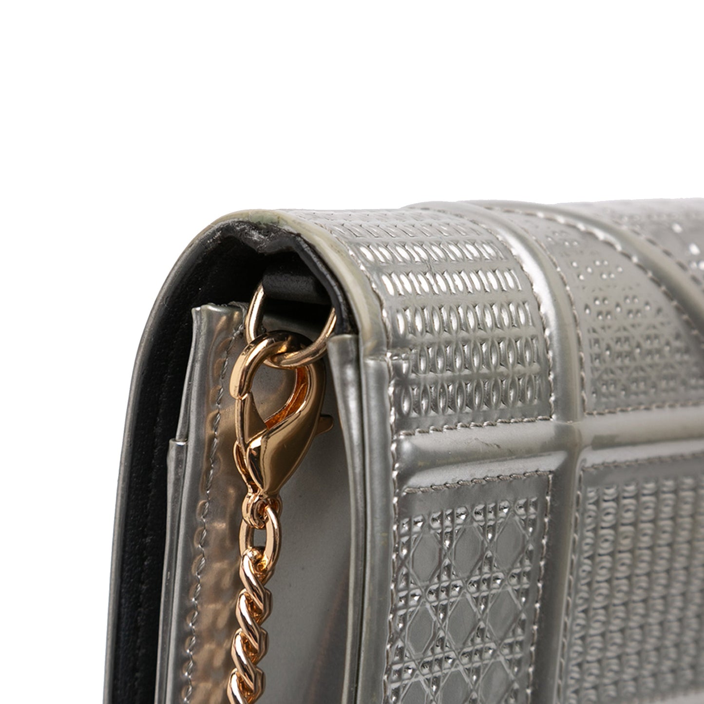 Dior Metallic Patent Microcannage Diorama Wallet on Chain
