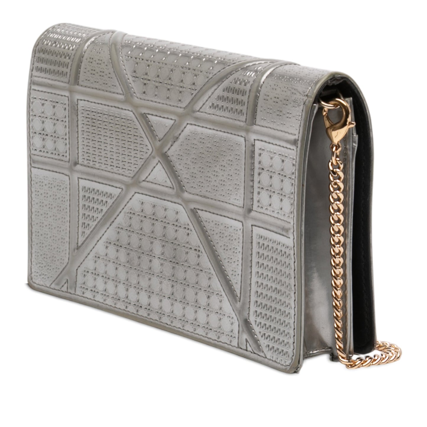 Dior Metallic Patent Microcannage Diorama Wallet on Chain