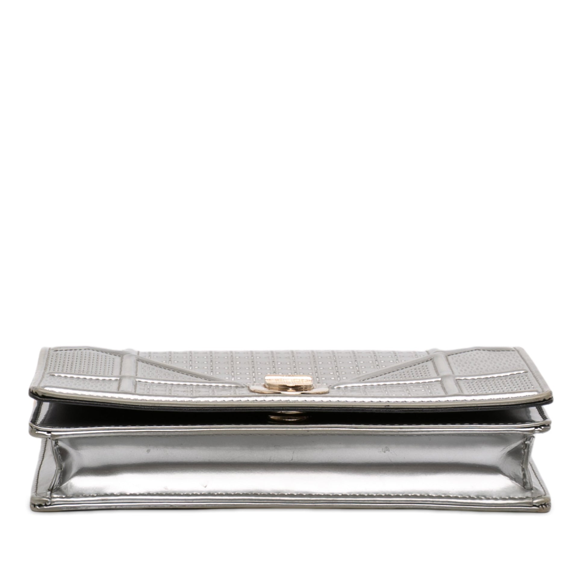Dior Metallic Patent Microcannage Diorama Wallet on Chain