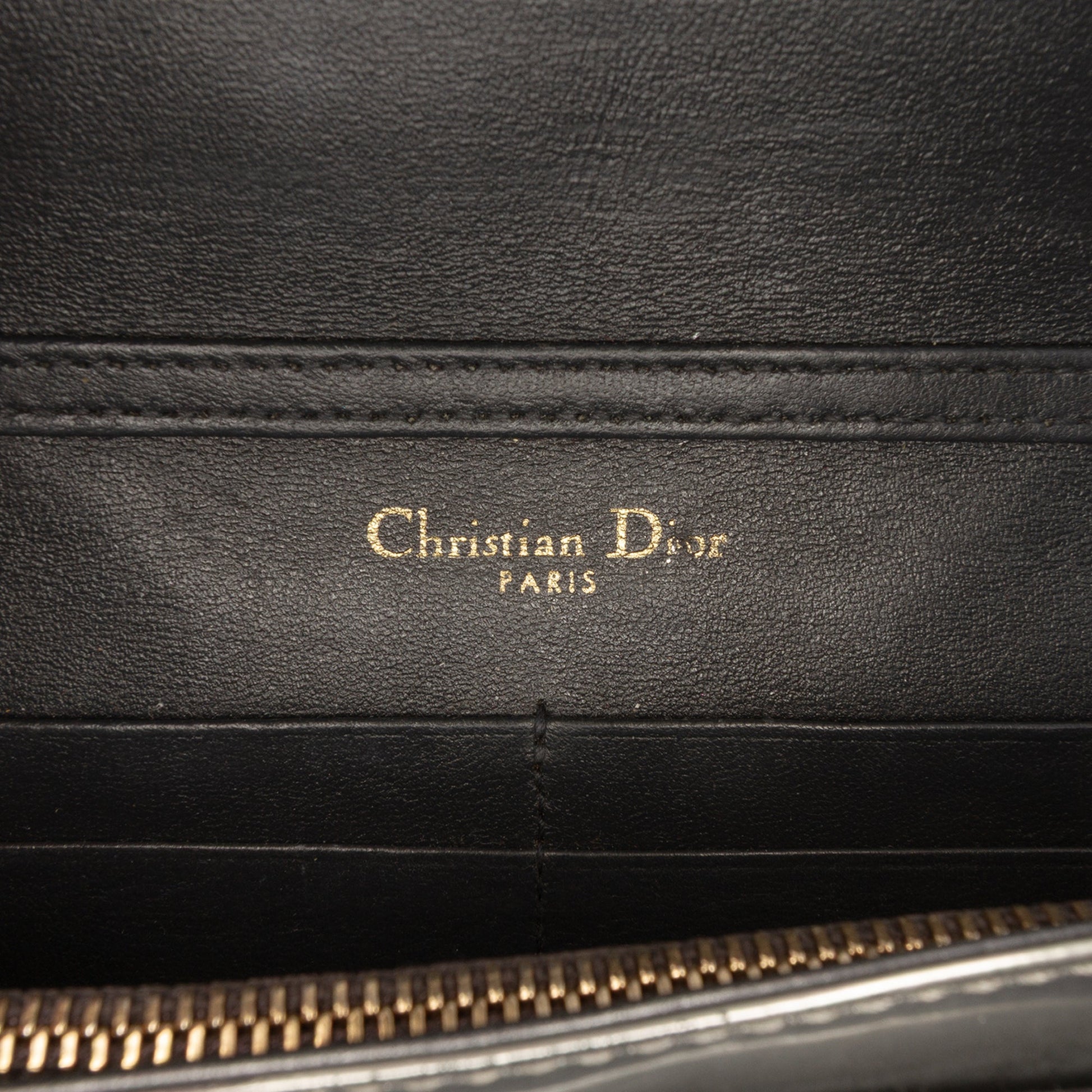 Dior Metallic Patent Microcannage Diorama Wallet on Chain
