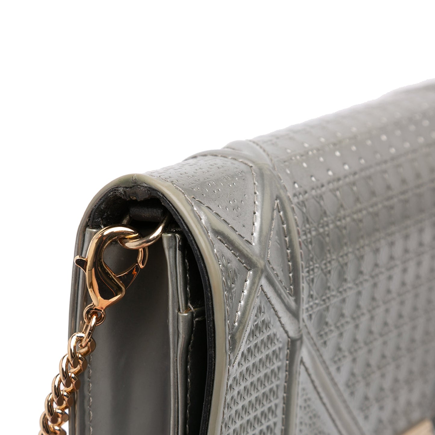 Dior Metallic Patent Microcannage Diorama Wallet on Chain