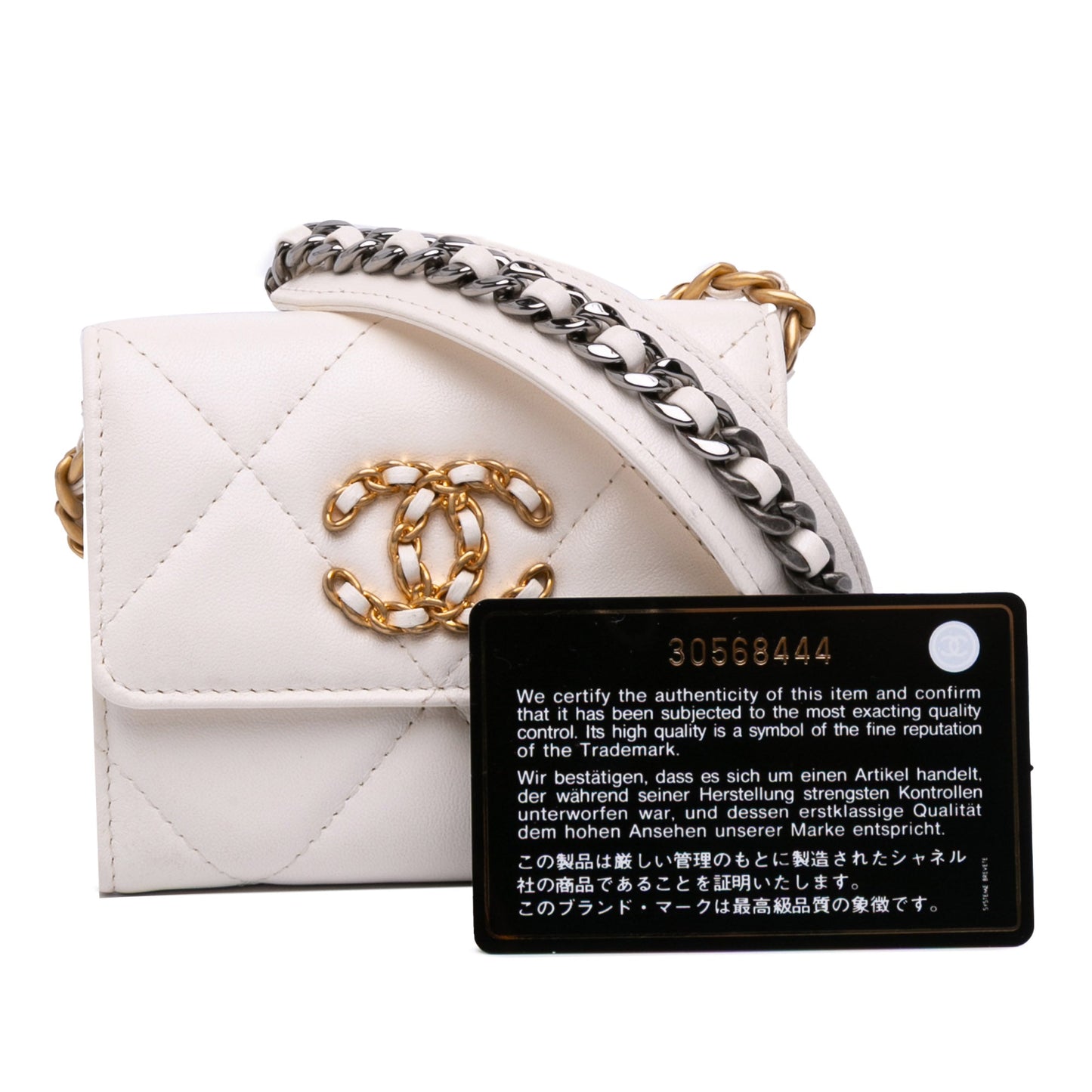 Chanel Quilted Lambskin Chanel 19 Card Holder On Chain