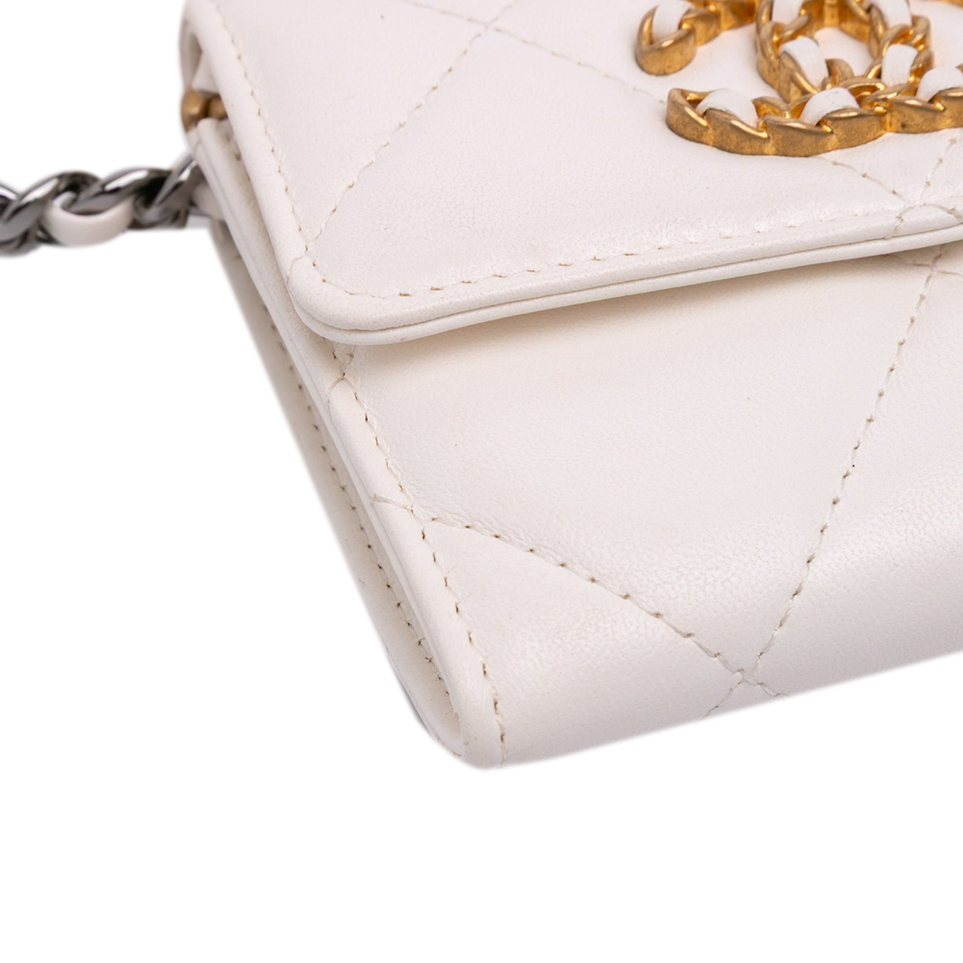Chanel Quilted Lambskin Chanel 19 Card Holder On Chain