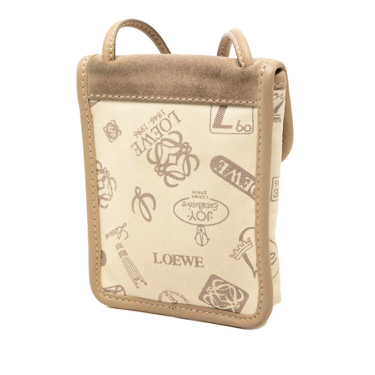 LOEWE 160th Anniversary Suede Trimmed Canvas Crossbody — Beige