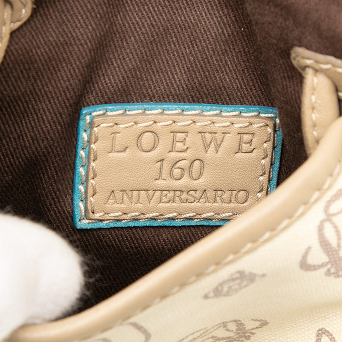 LOEWE 160th Anniversary Suede Trimmed Canvas Crossbody — Beige