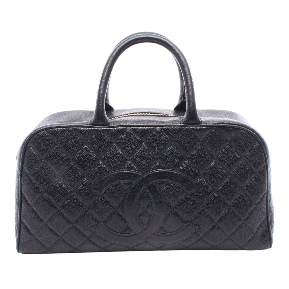 Chanel Large CC Quilted Caviar Bowler Bag — Black