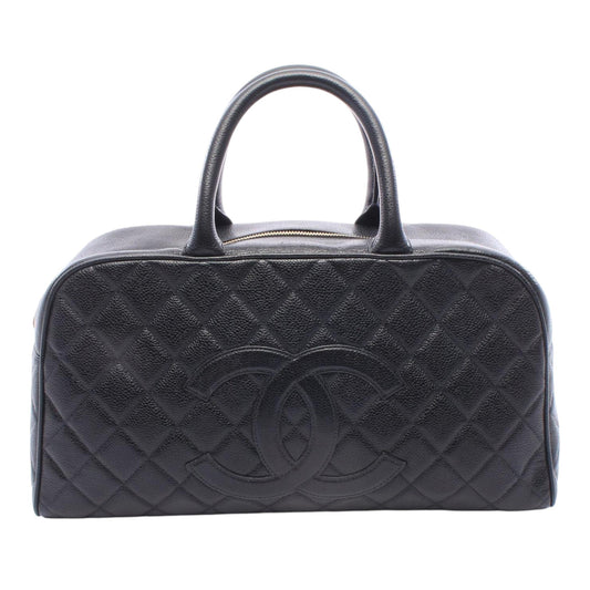 Chanel Large CC Quilted Caviar Bowler Bag — Black
