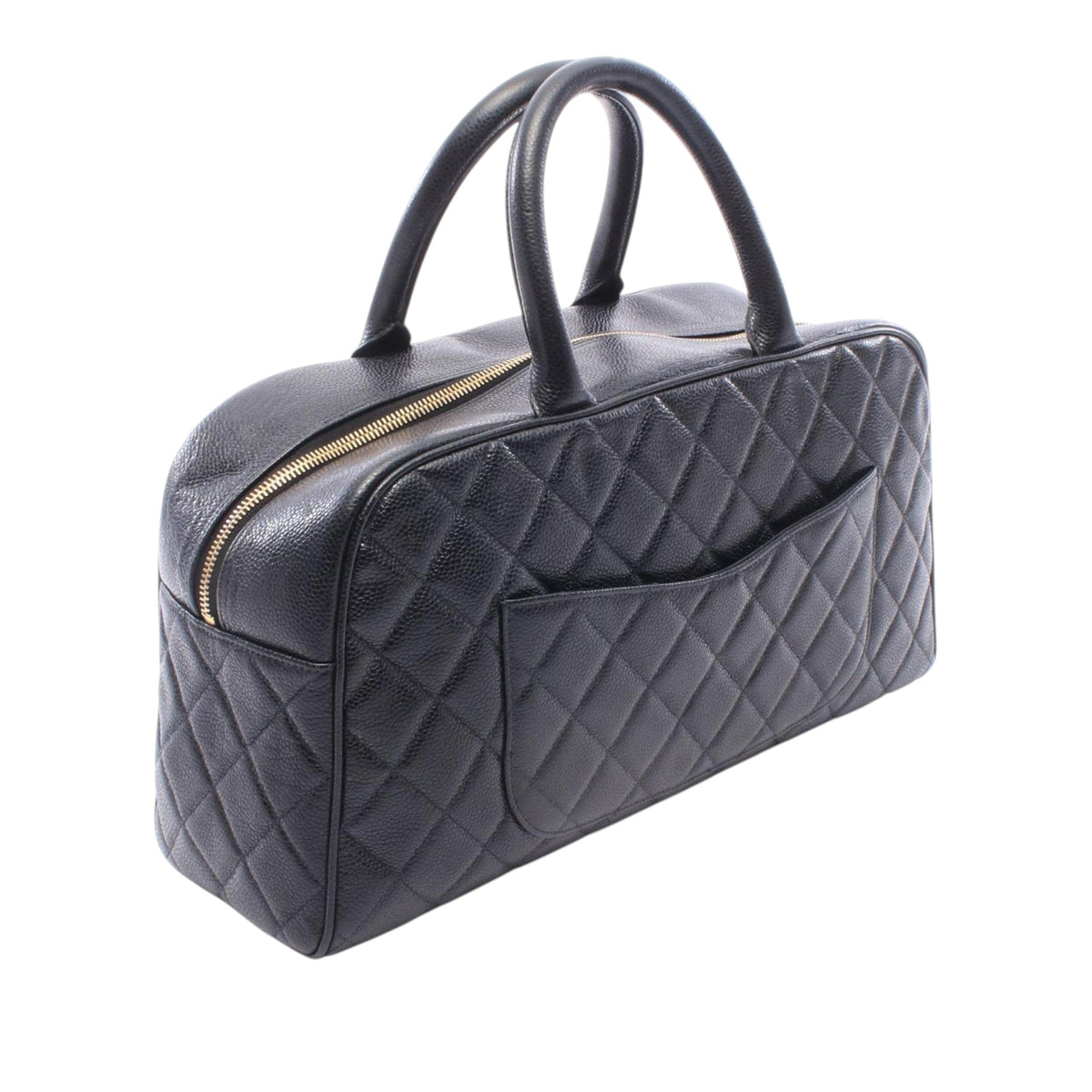 Chanel Large CC Quilted Caviar Bowler Bag — Black