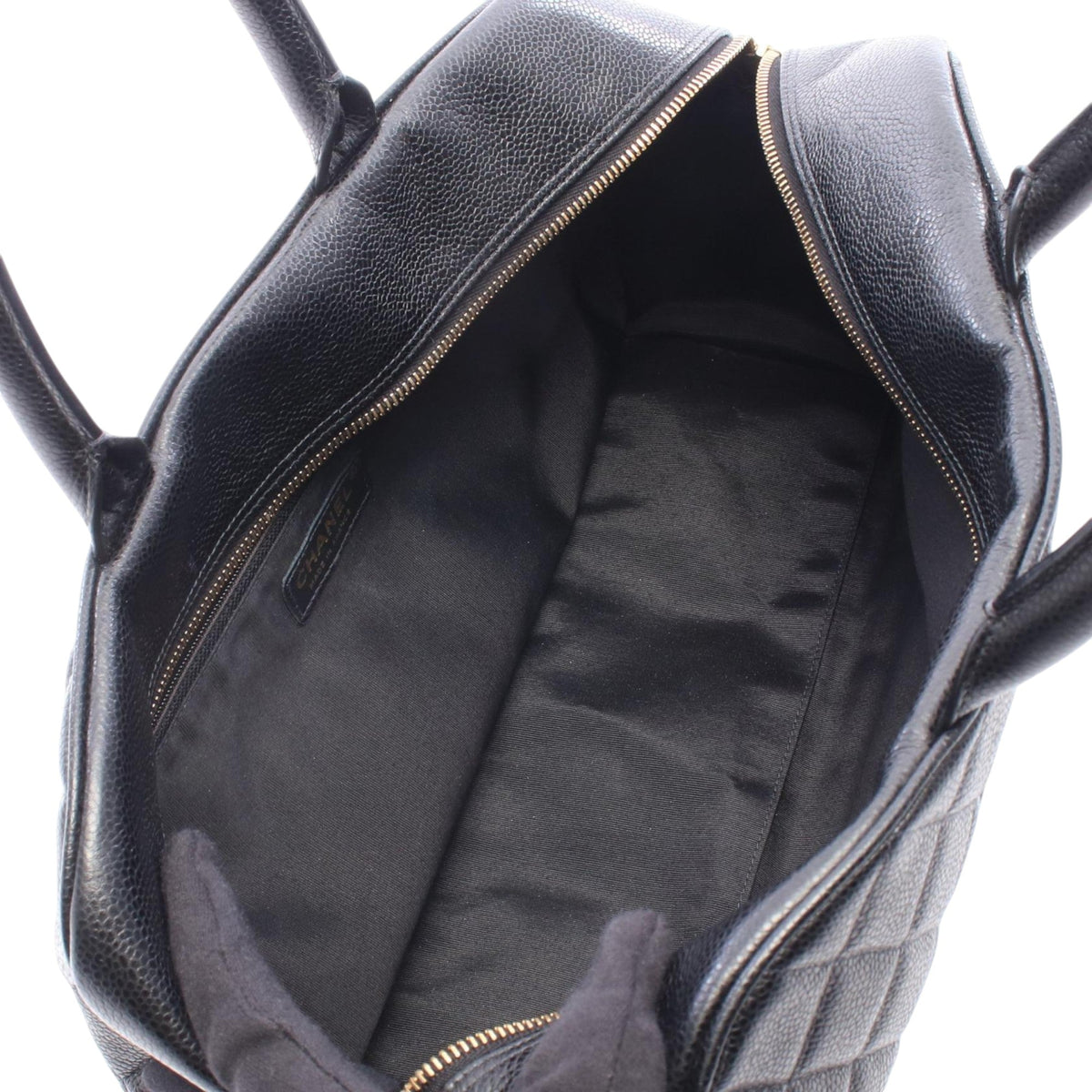 Chanel Large CC Quilted Caviar Bowler Bag — Black