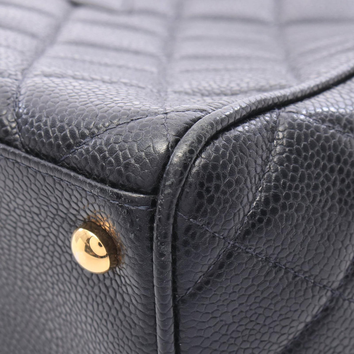 Chanel Large CC Quilted Caviar Bowler Bag — Black