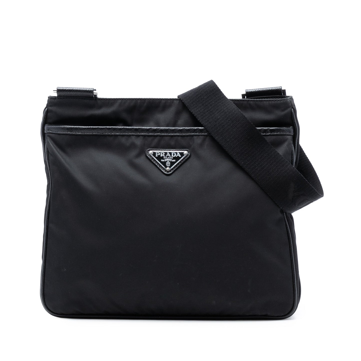 Prada Saffiano Trimmed Re Nylon Zip Top Crossbody