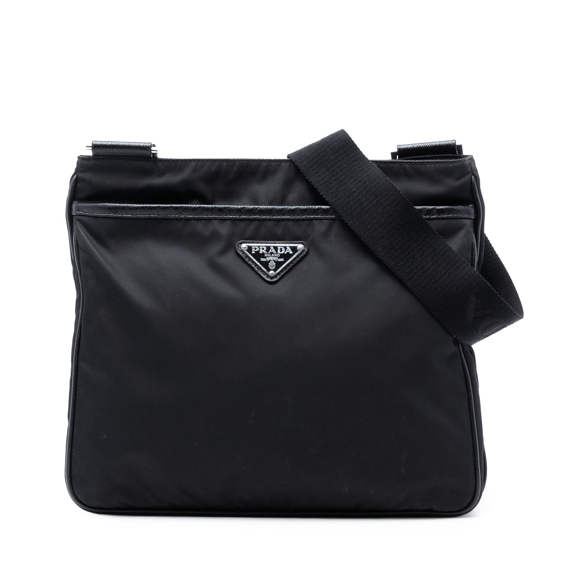 Prada Saffiano Trimmed Re Nylon Zip Top Crossbody