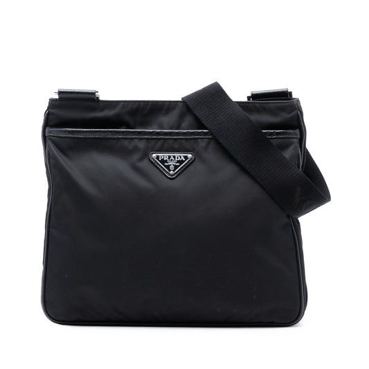 Prada Saffiano Trimmed Re Nylon Zip Top Crossbody