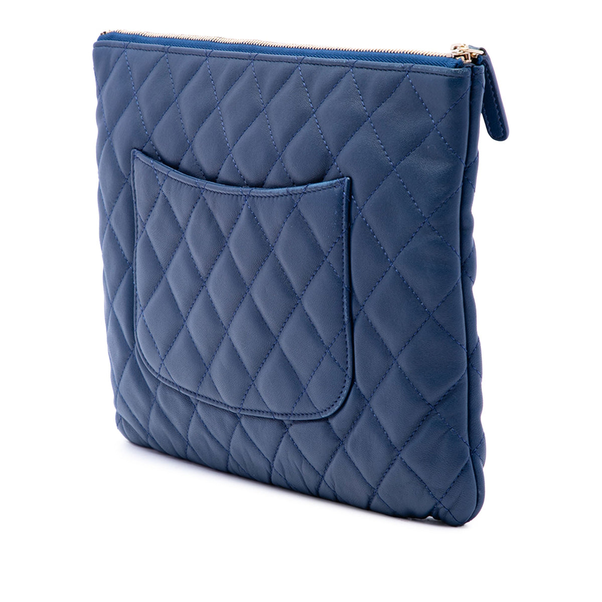 Chanel Medium Quilted Lambskin O Case Clutch — Blue