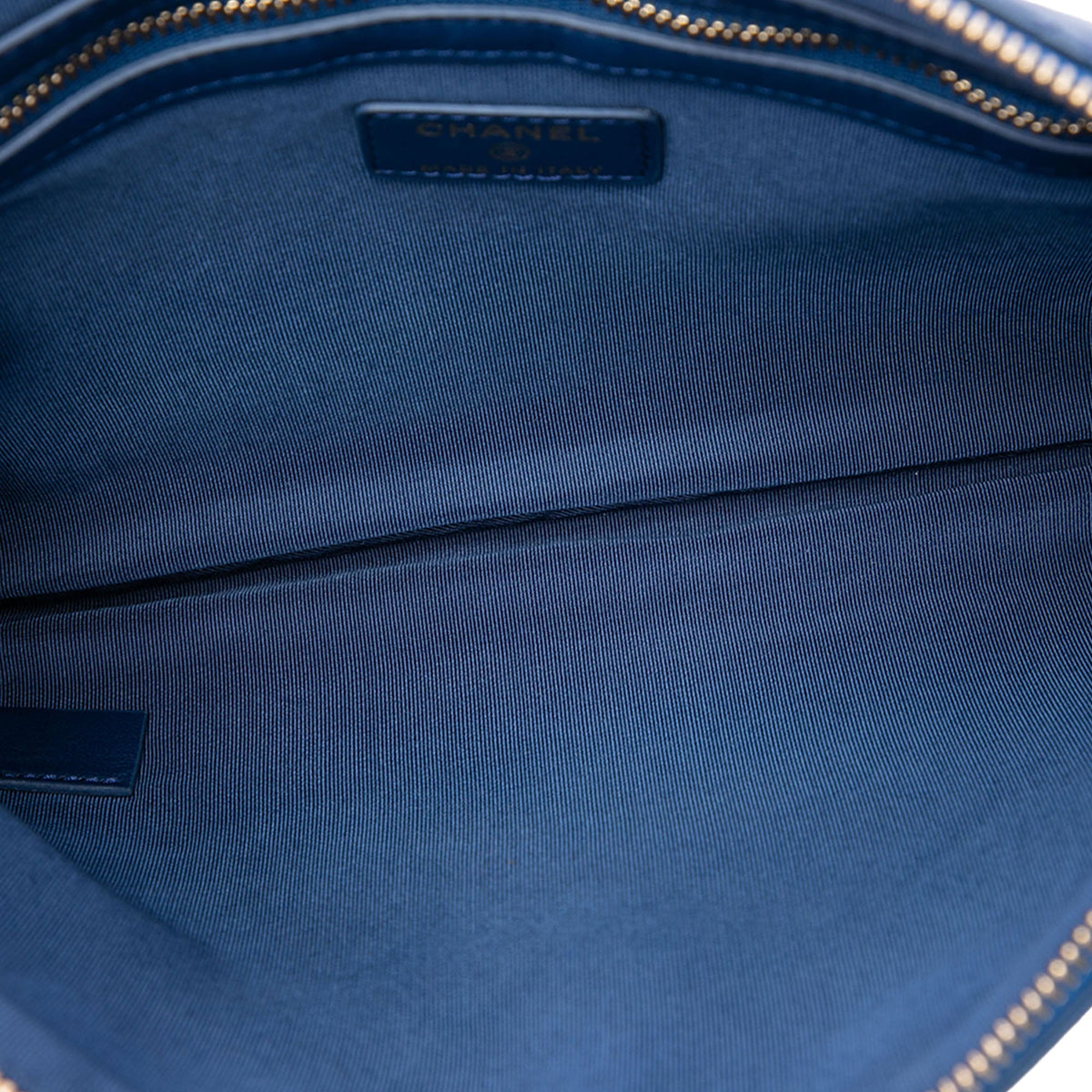 Chanel Medium Quilted Lambskin O Case Clutch — Blue