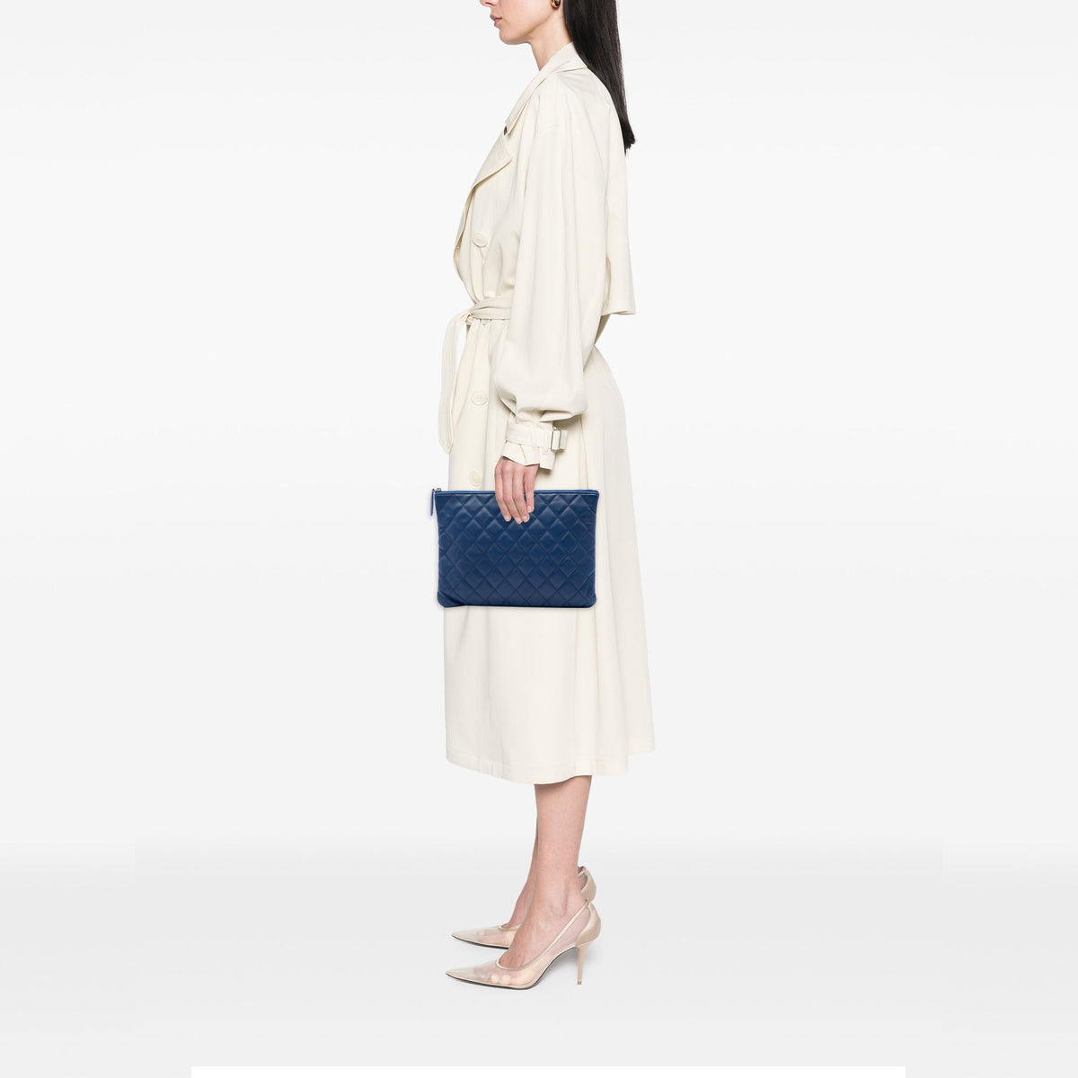Chanel Medium Quilted Lambskin O Case Clutch — Blue