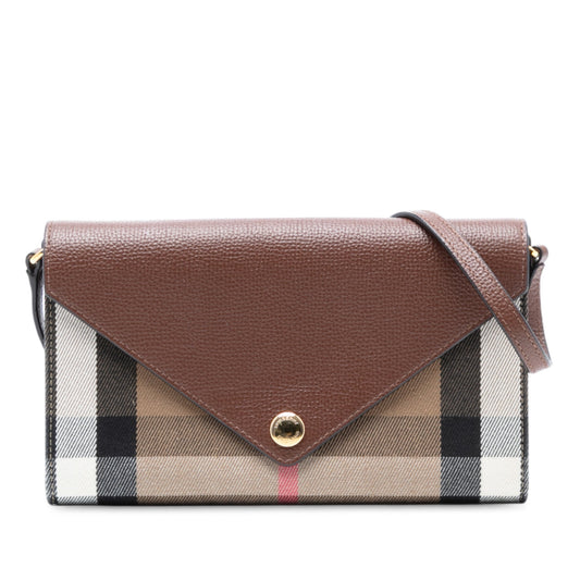 Burberry House Check Canvas and Leather Hannah Wallet on Strap