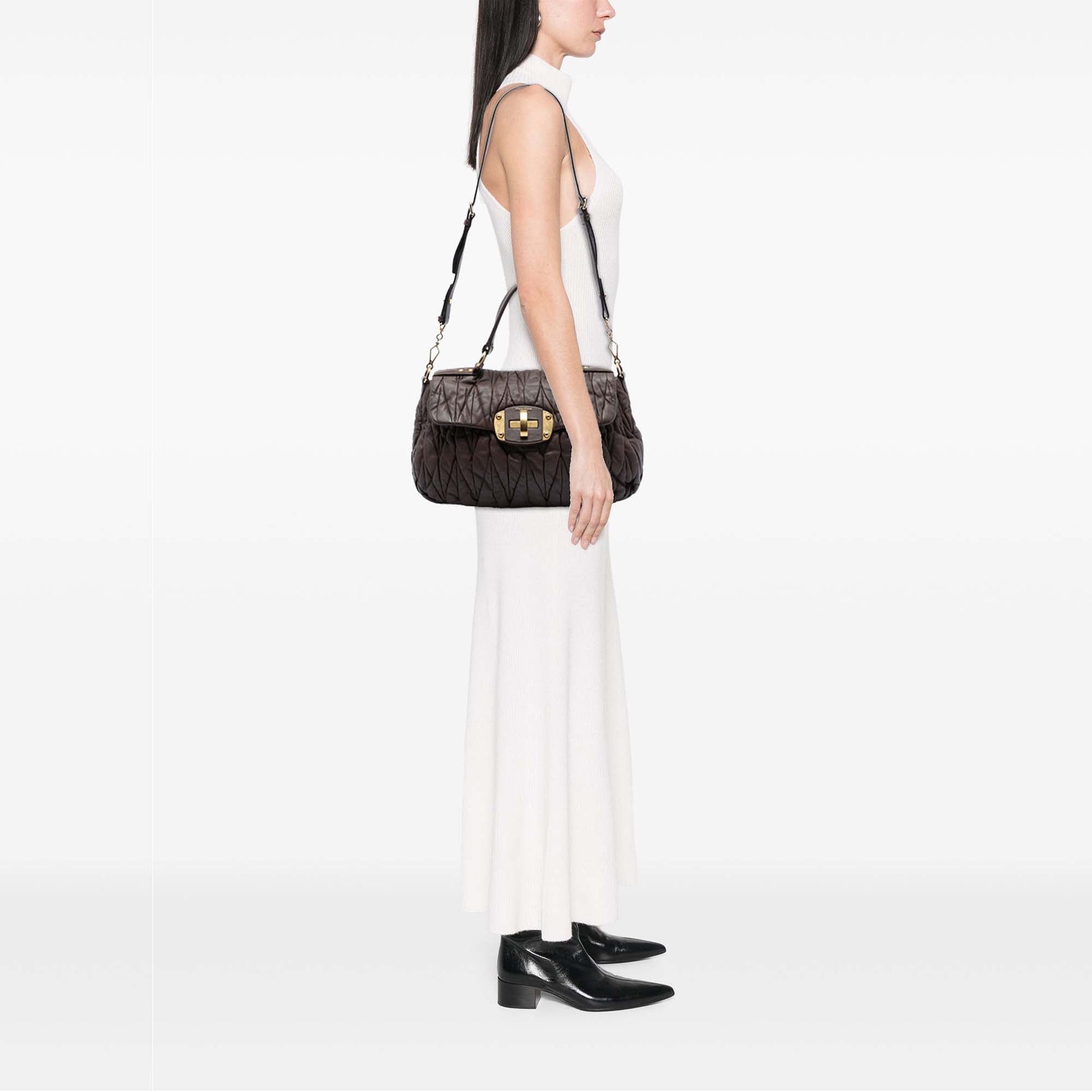 Matelasse Leather Turnlock Satchel