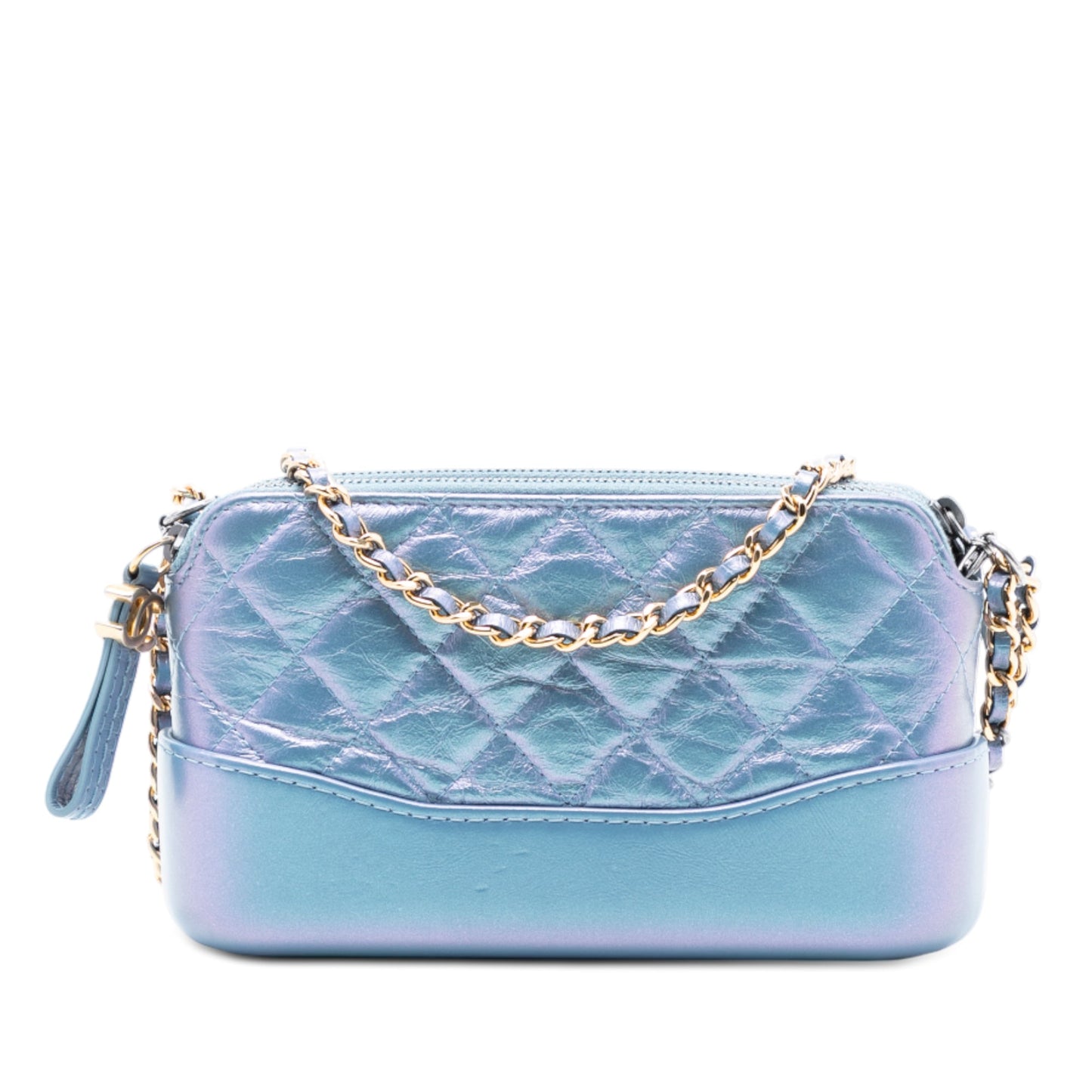 Chanel Iridescent Aged Calfskin Gabrielle Double Zip Clutch with Chain