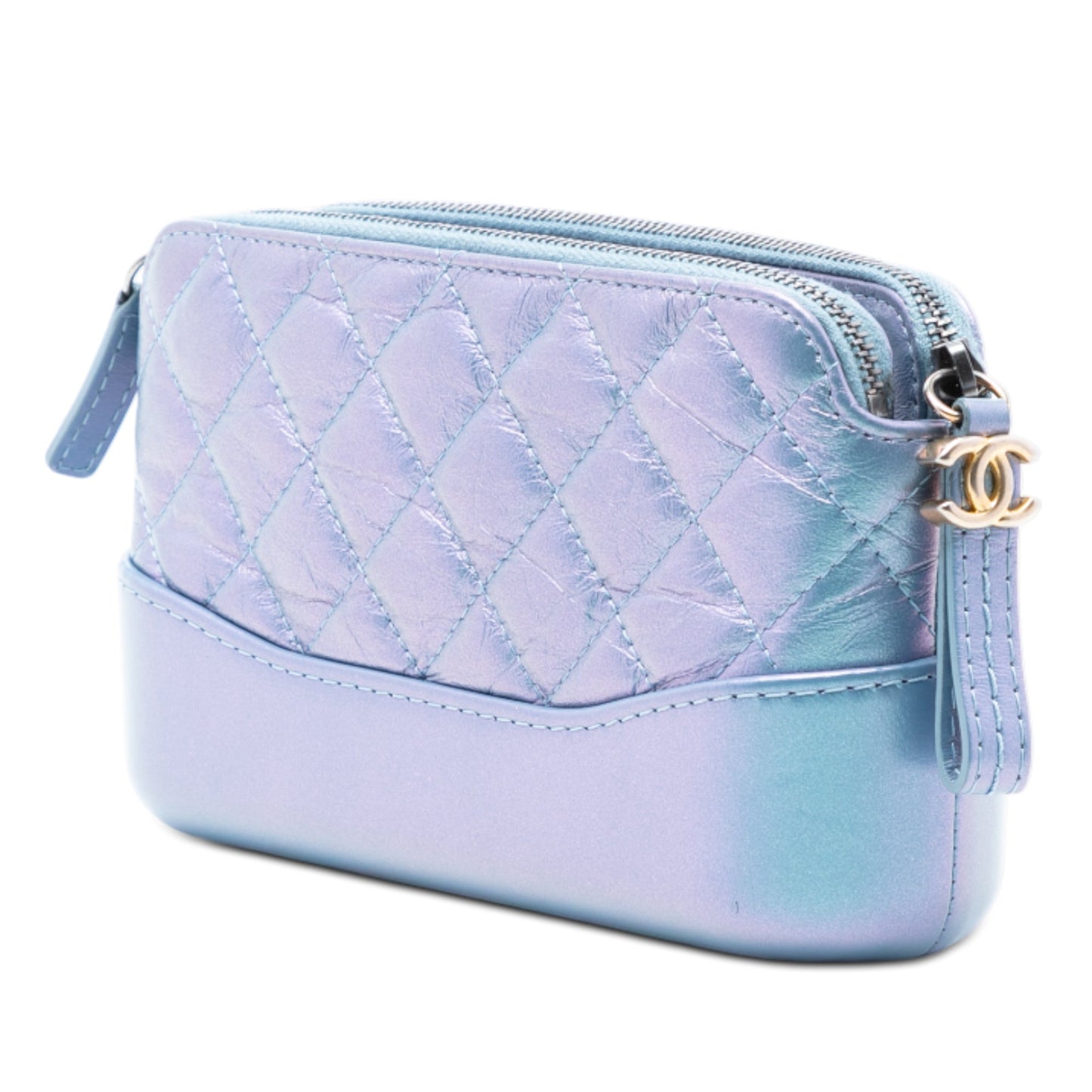 Chanel Iridescent Aged Calfskin Gabrielle Double Zip Clutch with Chain