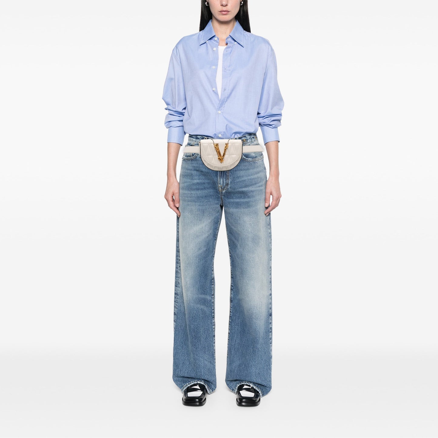 Versace Quilted Nappa Virtus V Crossbody Belt Bag