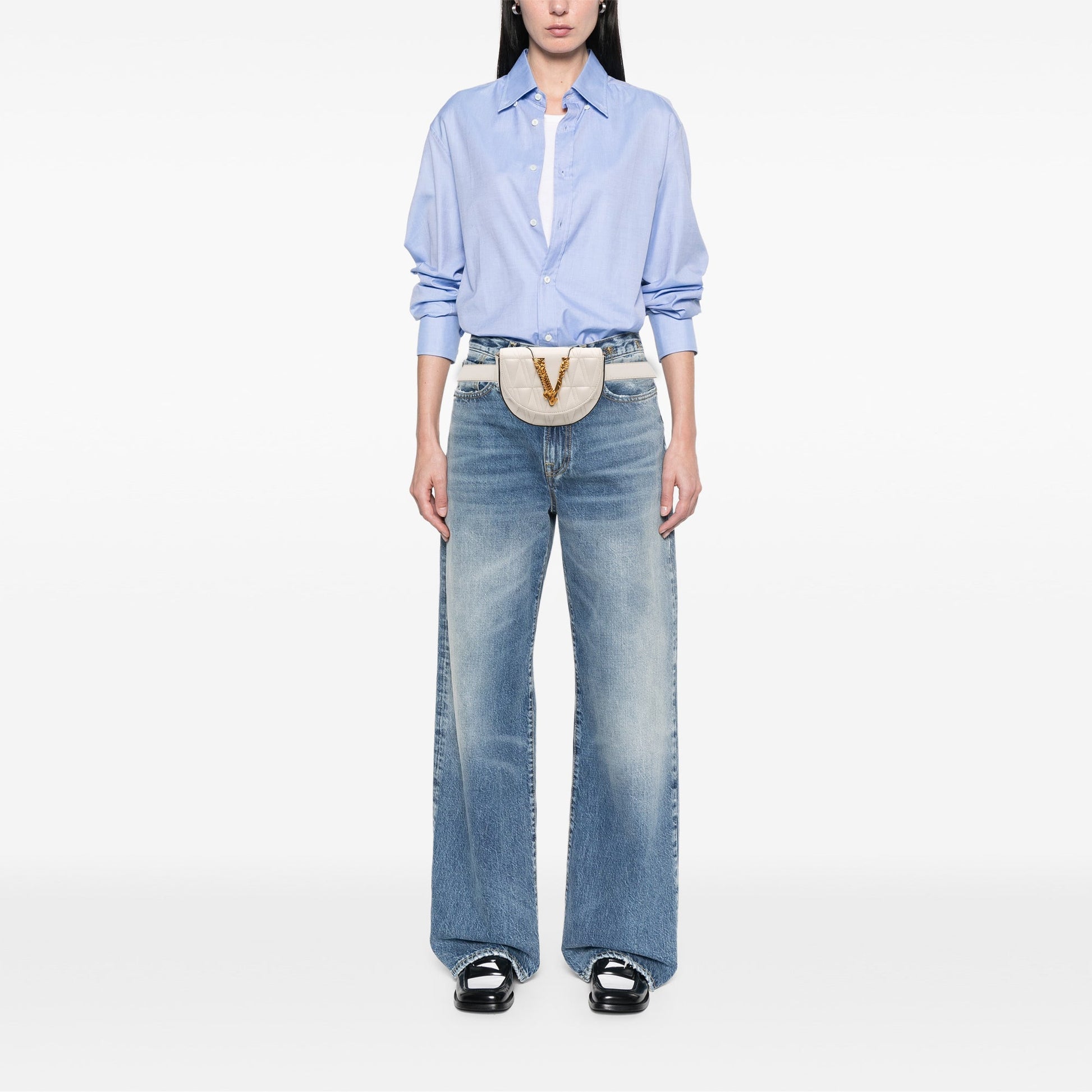 Versace Quilted Nappa Virtus V Crossbody Belt Bag