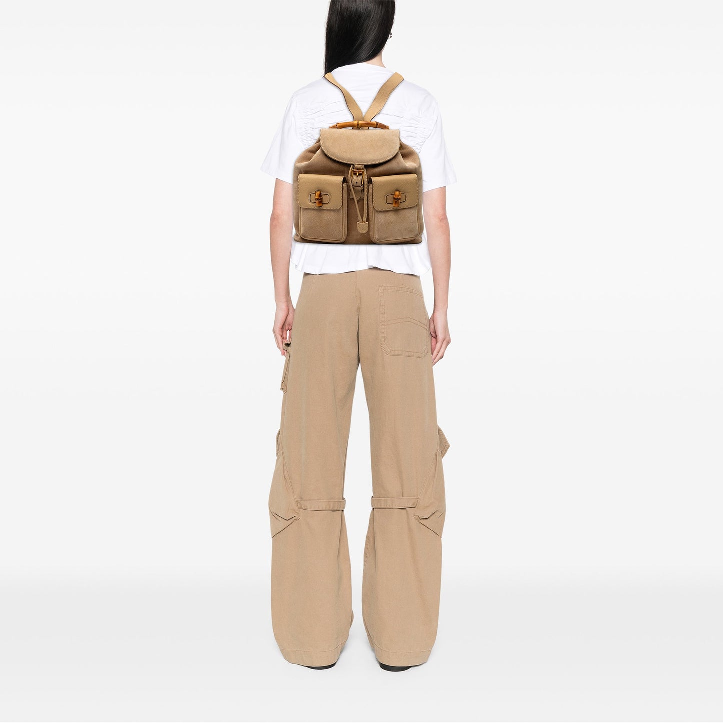 Gucci Suede Bamboo Drawstring Backpack