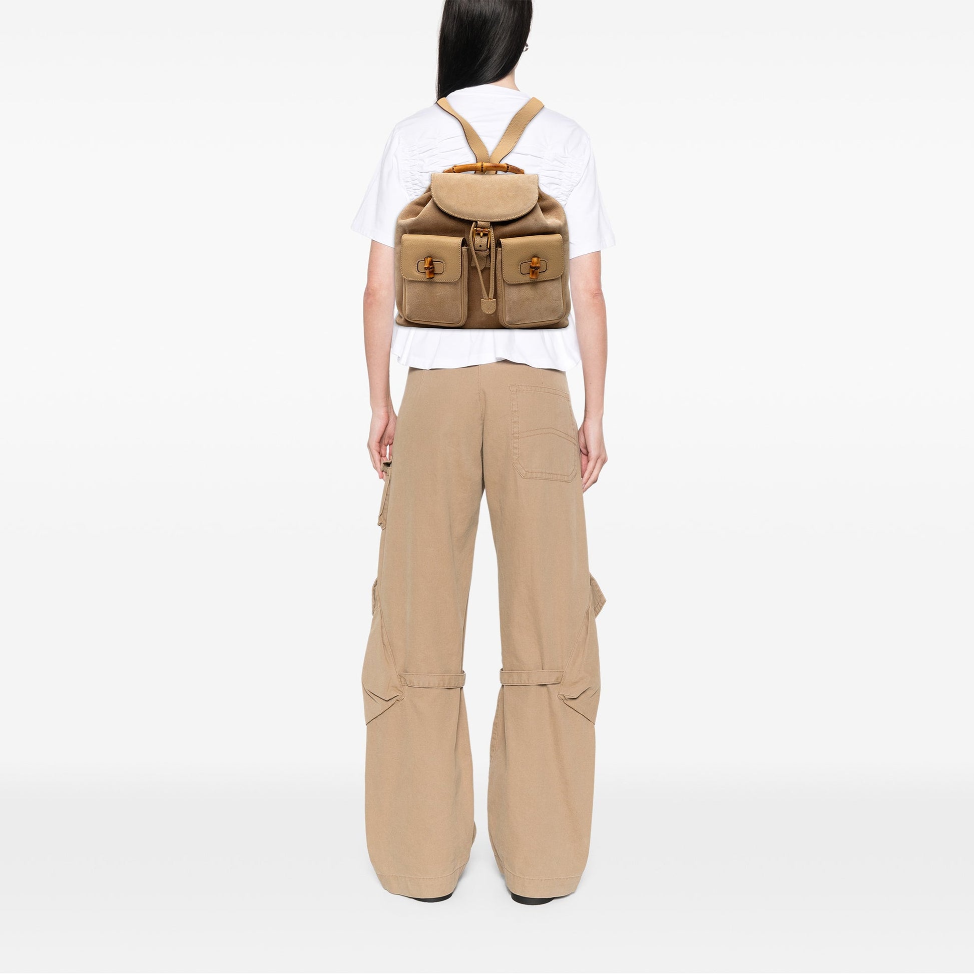 Gucci Suede Bamboo Drawstring Backpack