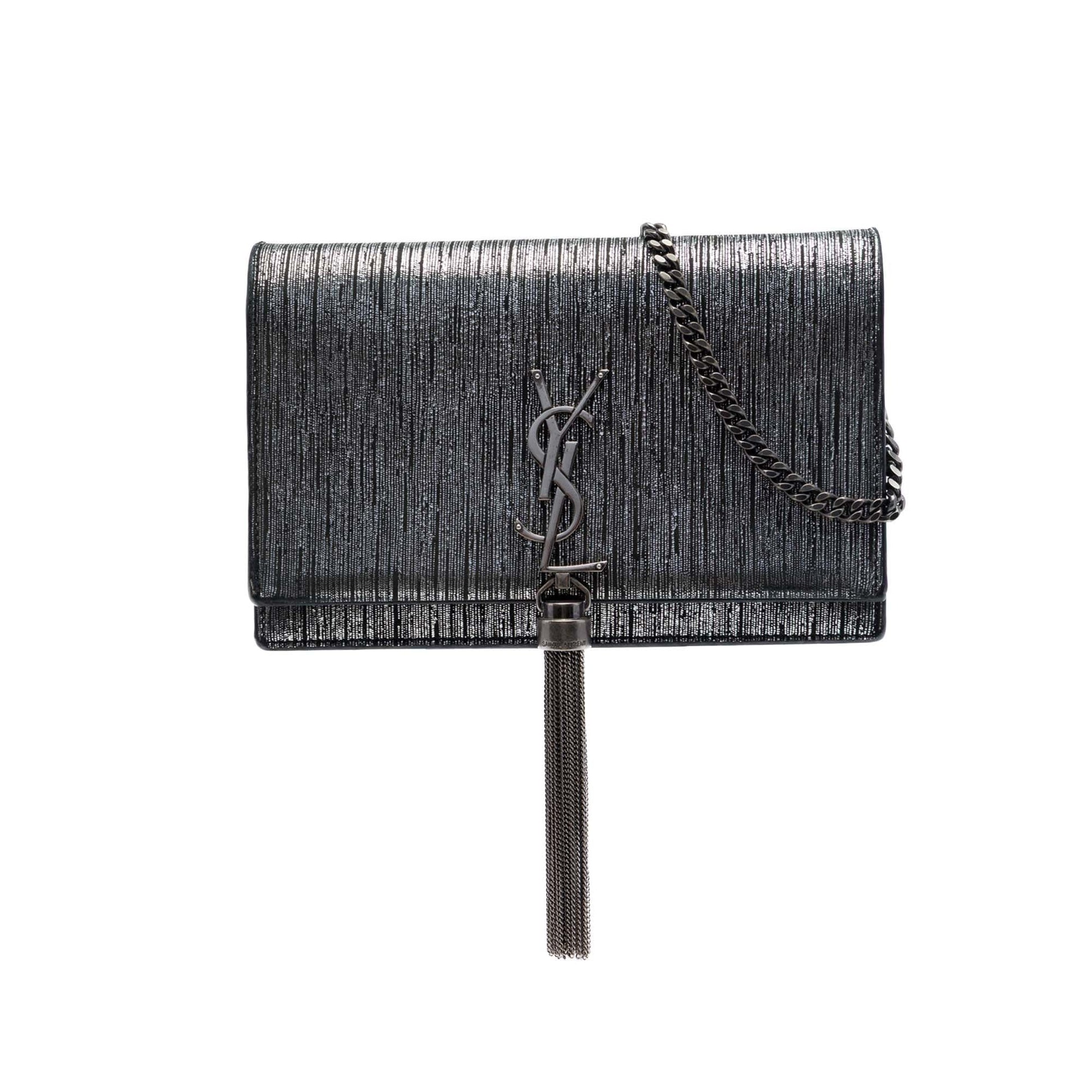 Saint Laurent Metallic Suede Monogram Kate Tassel Wallet on Chain