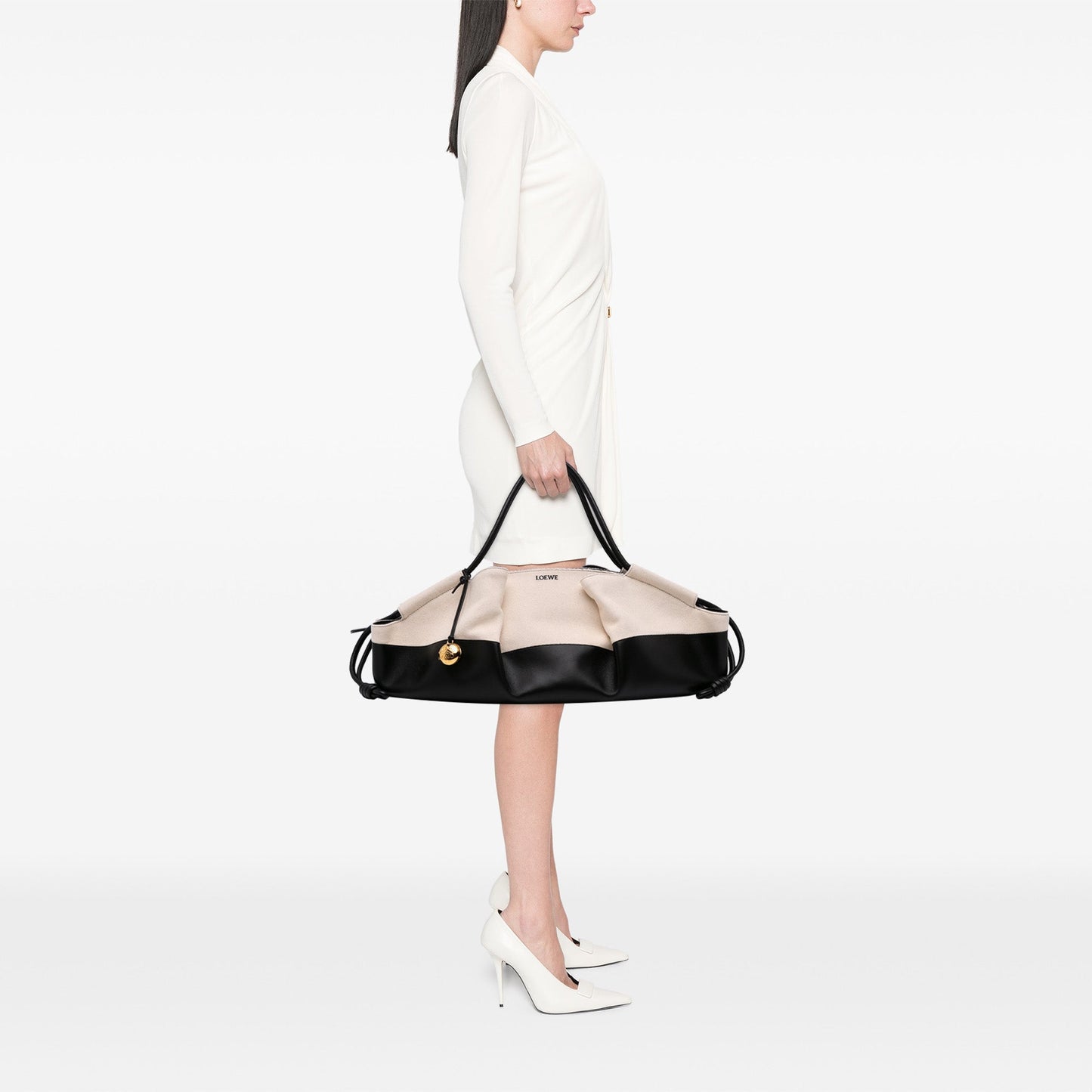 LOEWE XL Shiny Calfskin and Canvas Paseo Satchel