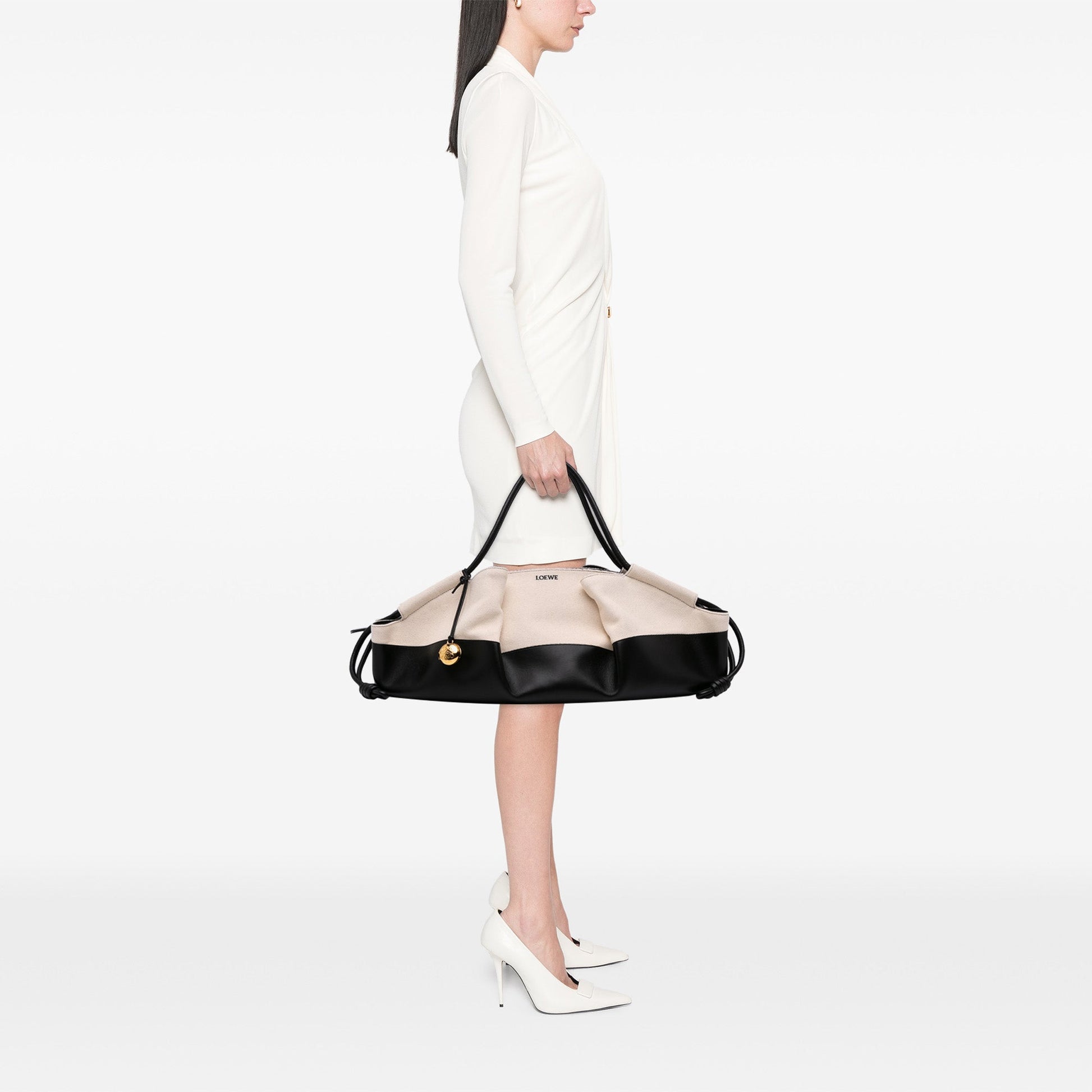 LOEWE XL Shiny Calfskin and Canvas Paseo Satchel