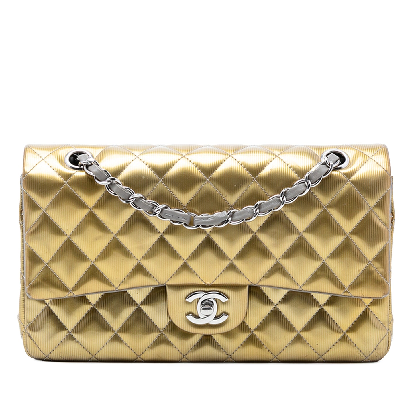 Medium Classic Striated Patent Double Flap