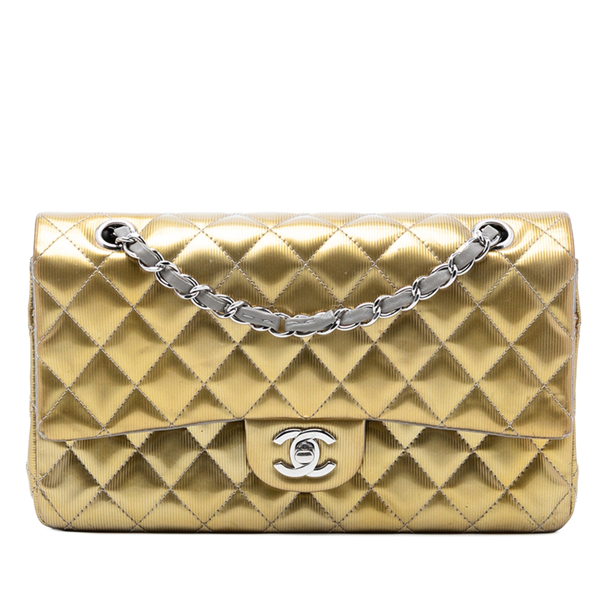 Medium Classic Striated Patent Double Flap