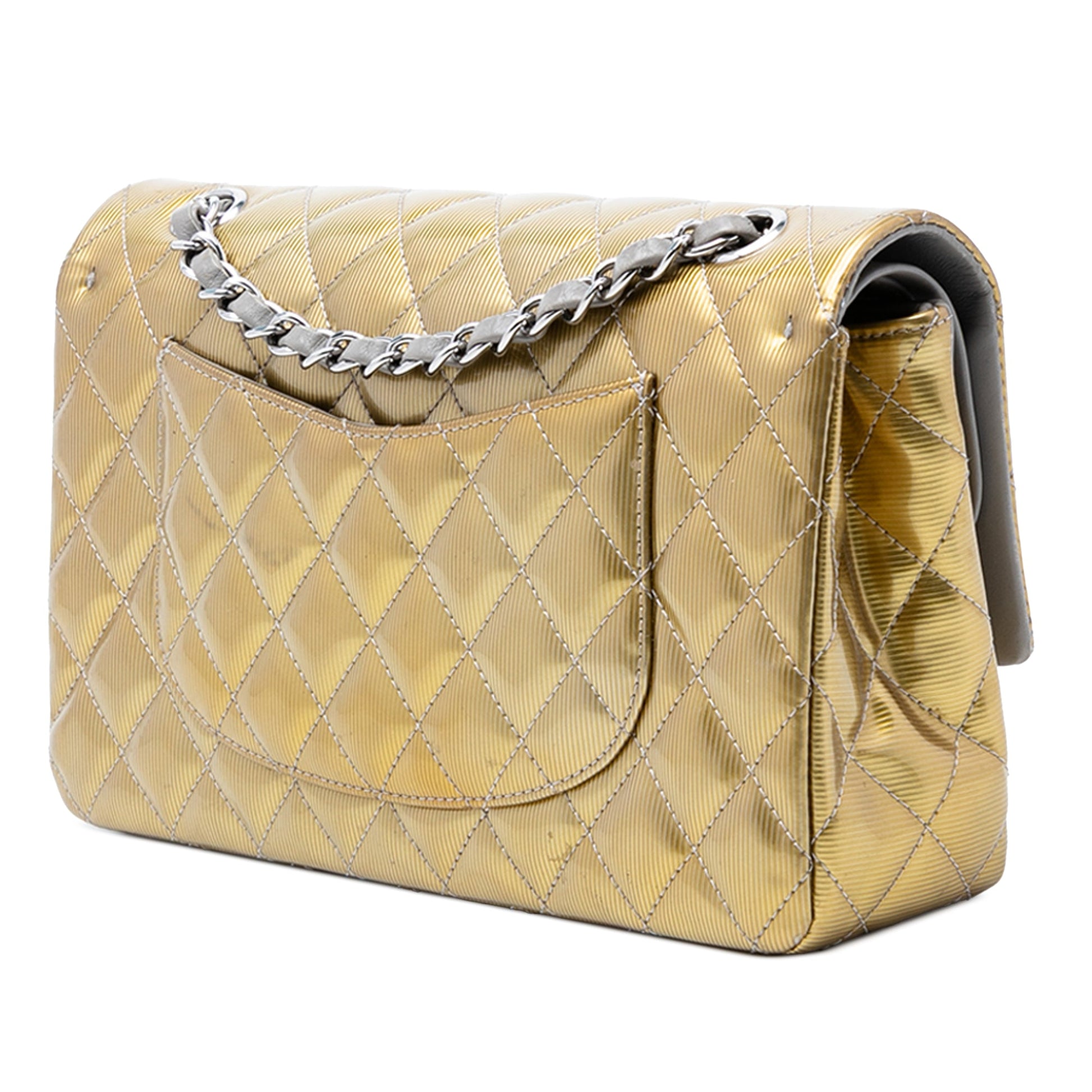 Medium Classic Striated Patent Double Flap