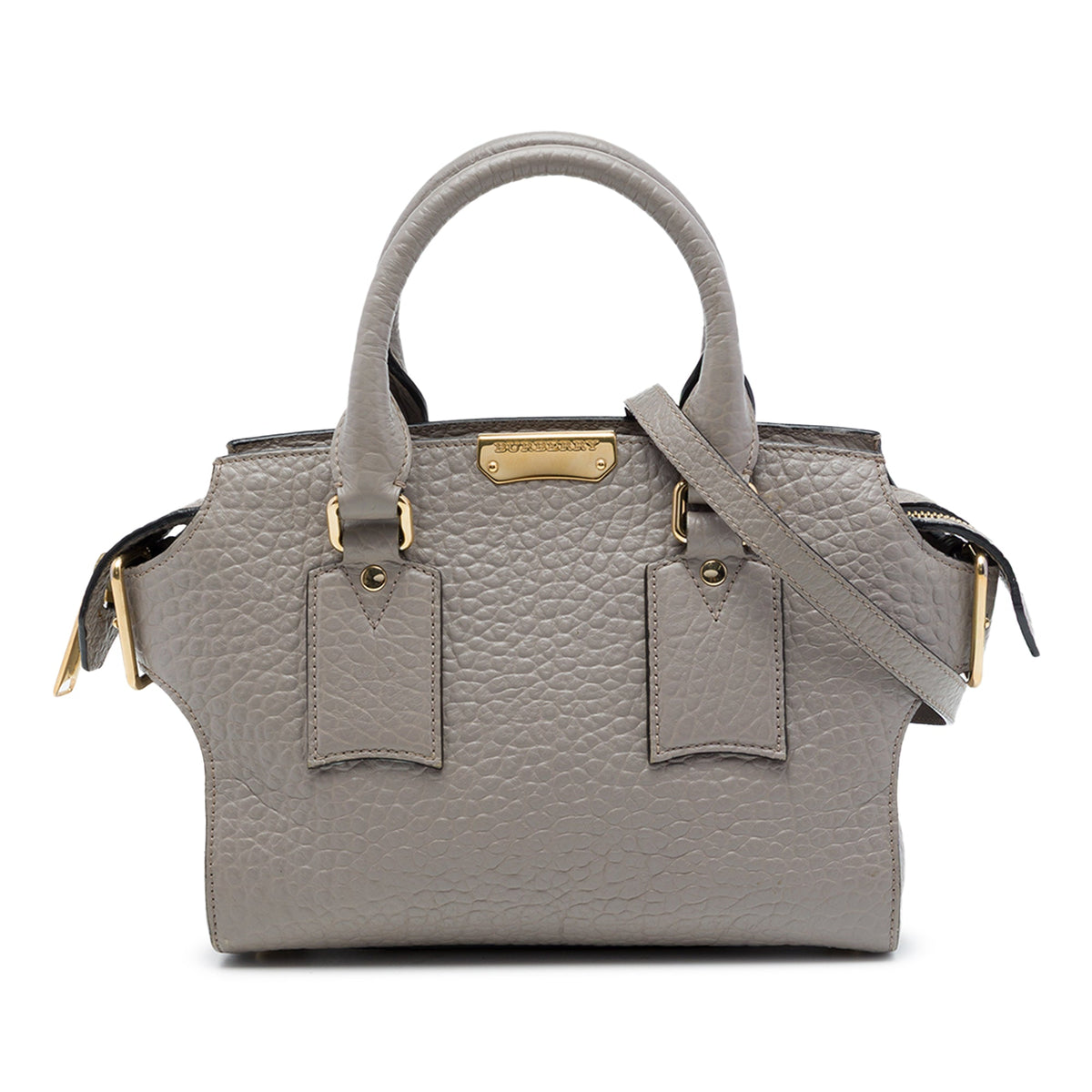 Burberry Small Grained Leather Clifton Satchel — Gray