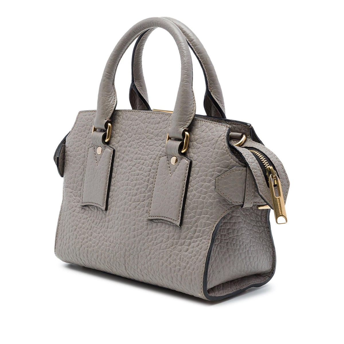Burberry Small Grained Leather Clifton Satchel — Gray