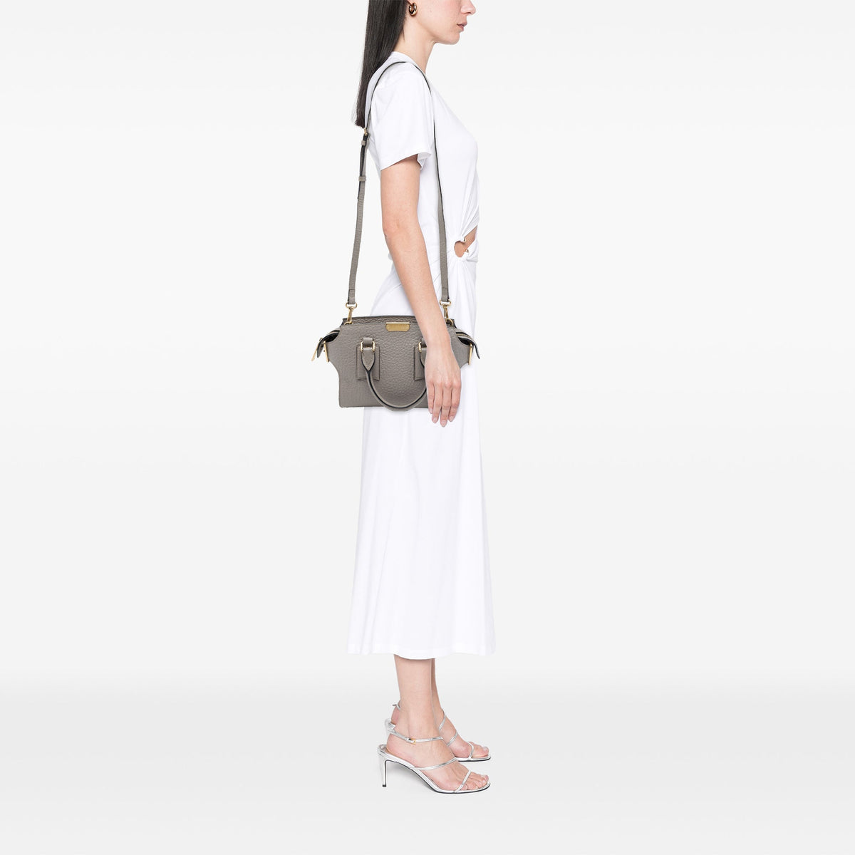 Burberry Small Grained Leather Clifton Satchel — Gray