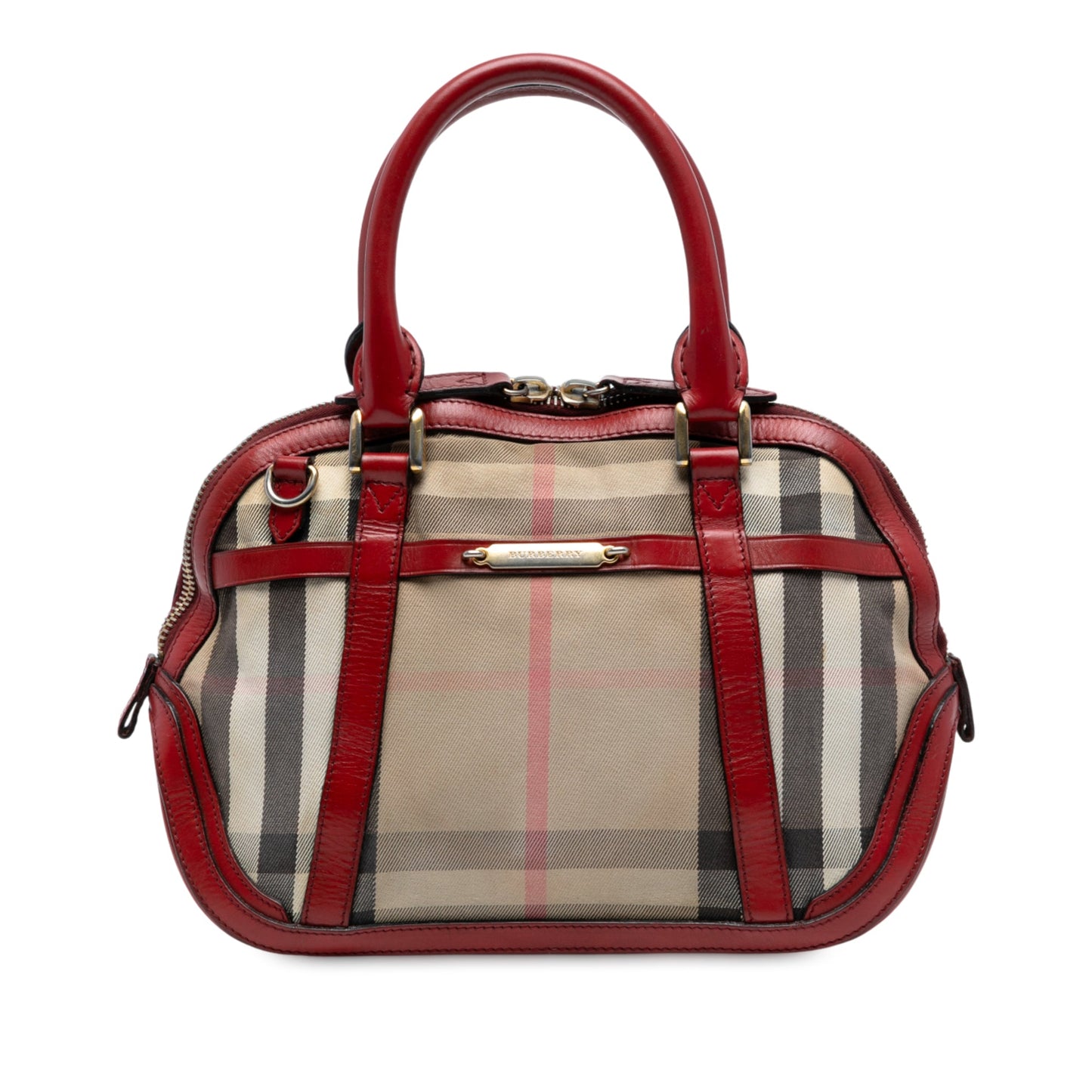 Burberry Small Leather Trimmed House Check Canvas Bridle Orchard Satchel