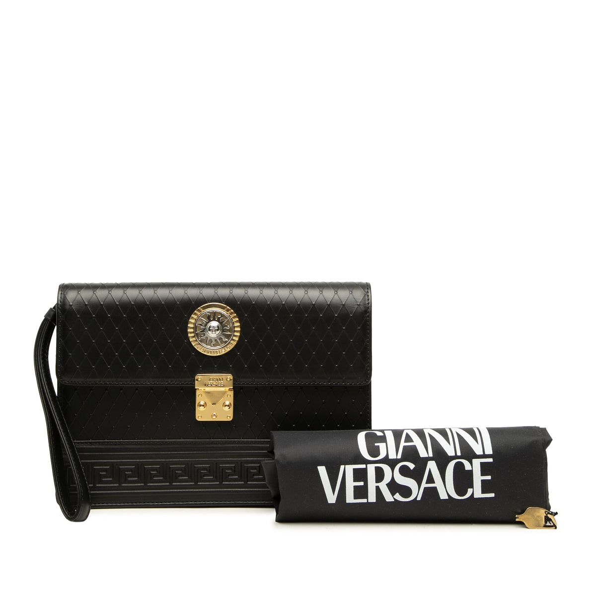 Versace Leather Medusa Sunburst Clutch — Black