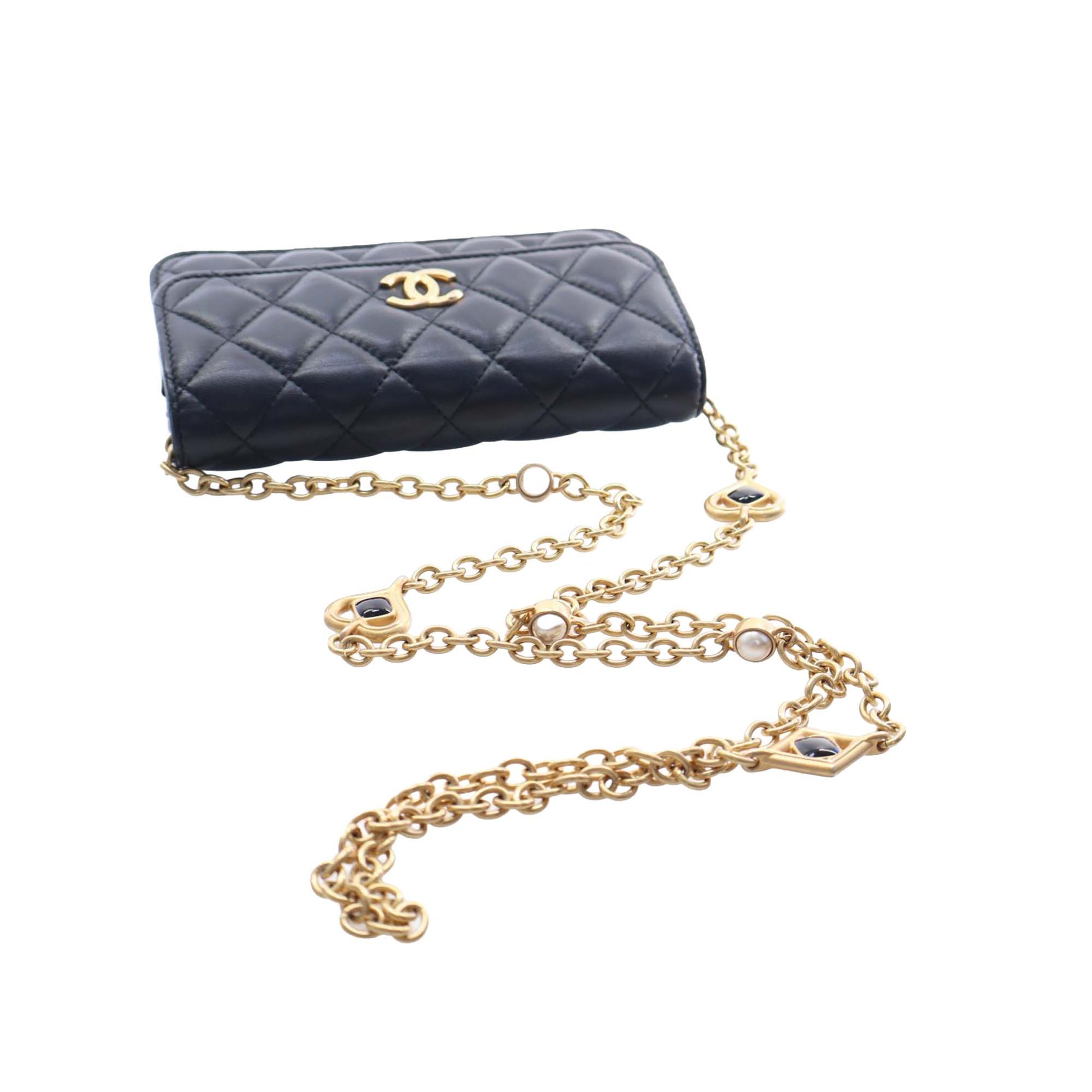 CC Quilted Lambskin Enamel and Pearl Wallet On Chain