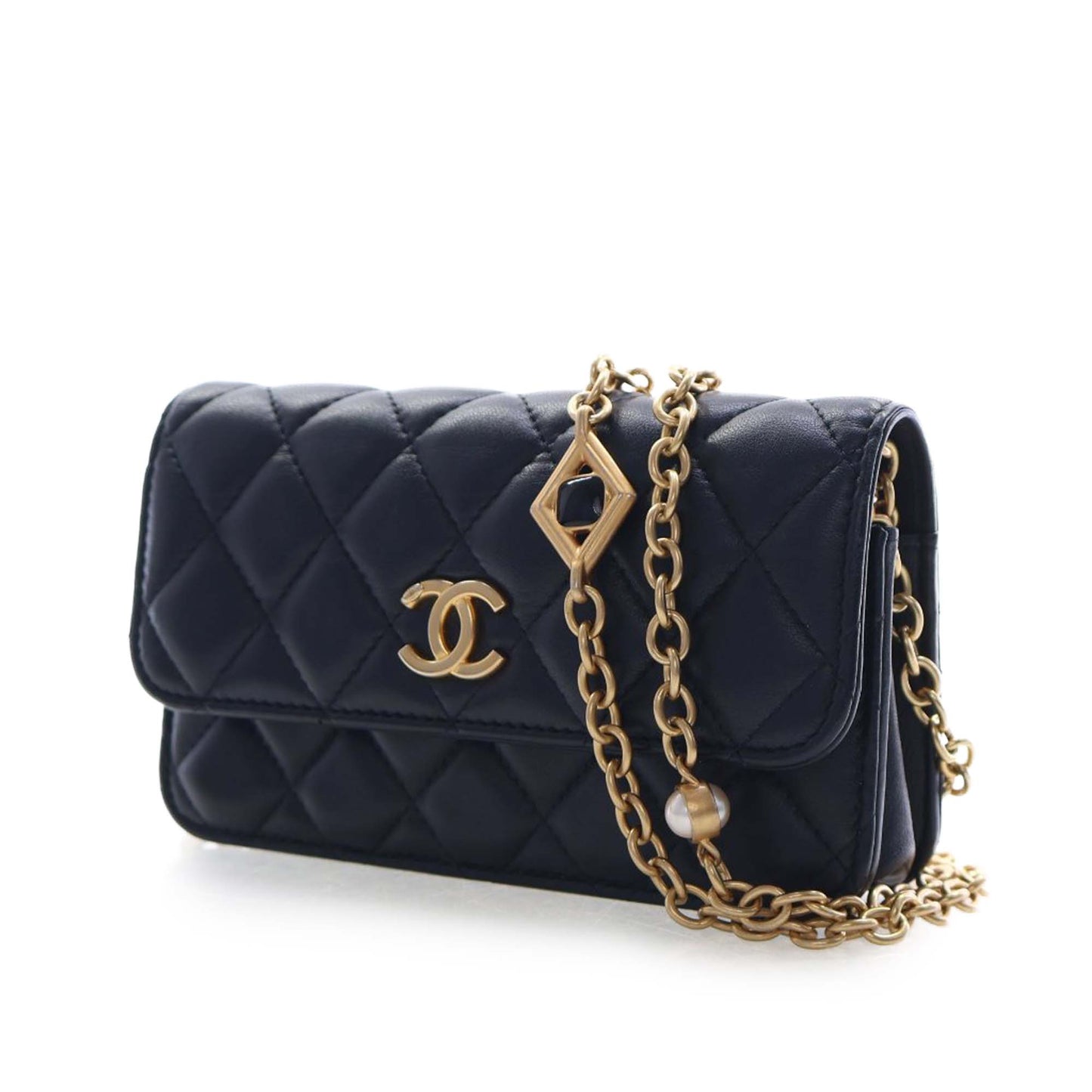 CC Quilted Lambskin Enamel and Pearl Wallet On Chain