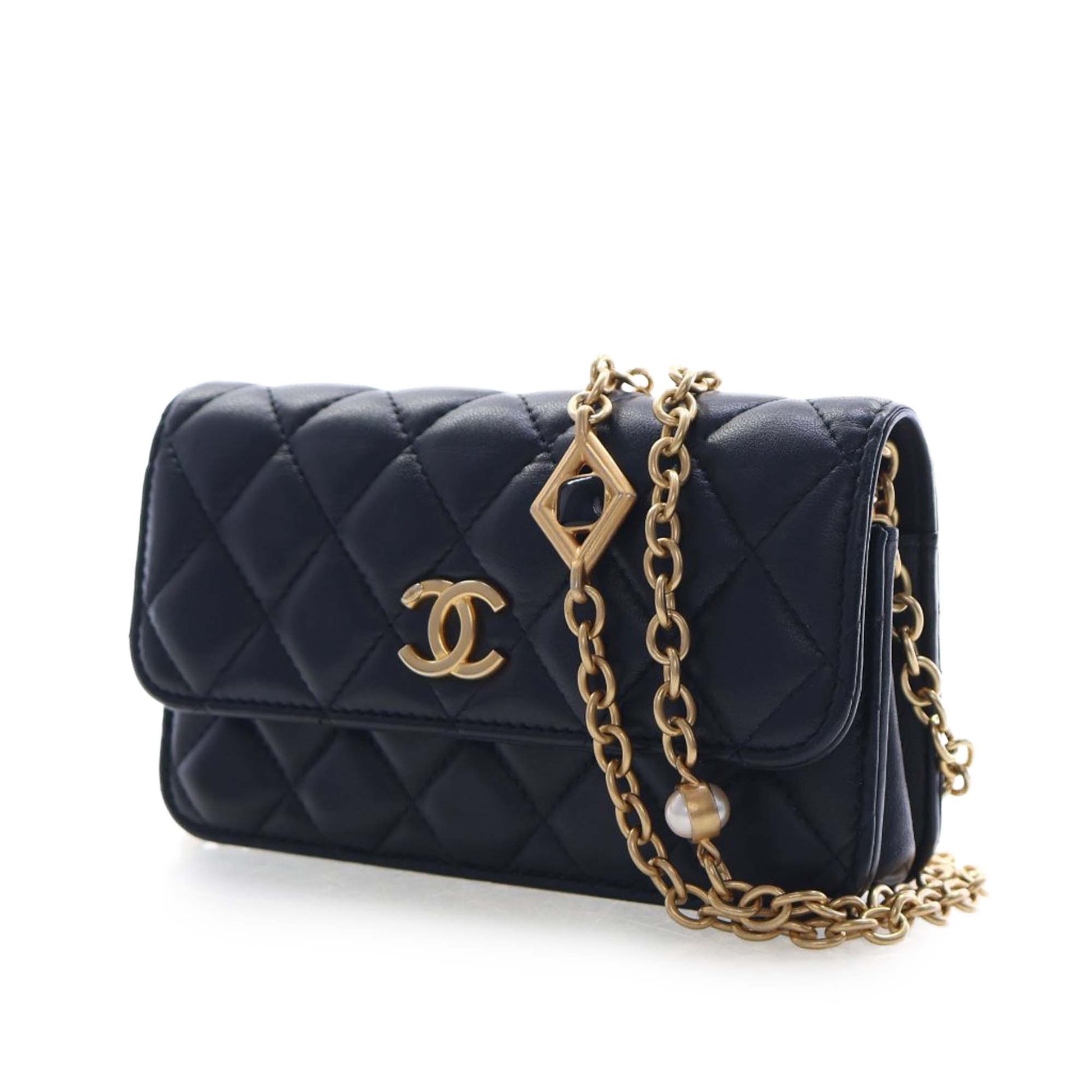 CC Quilted Lambskin Enamel and Pearl Wallet On Chain